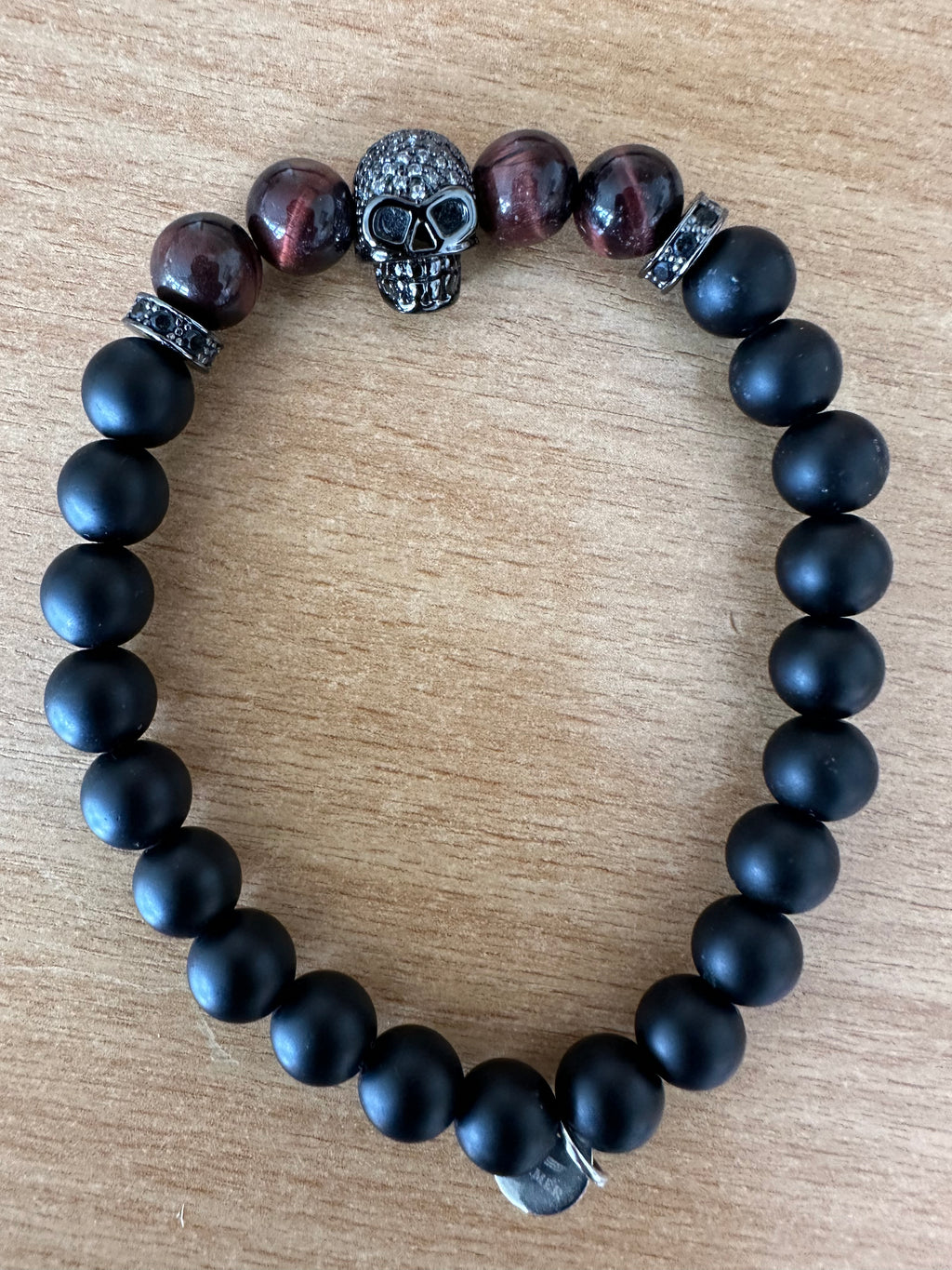 Haemmer Germany Skull Armband – Lava Stein, Schwarz/Rot, Wie Neu, Verstellbar