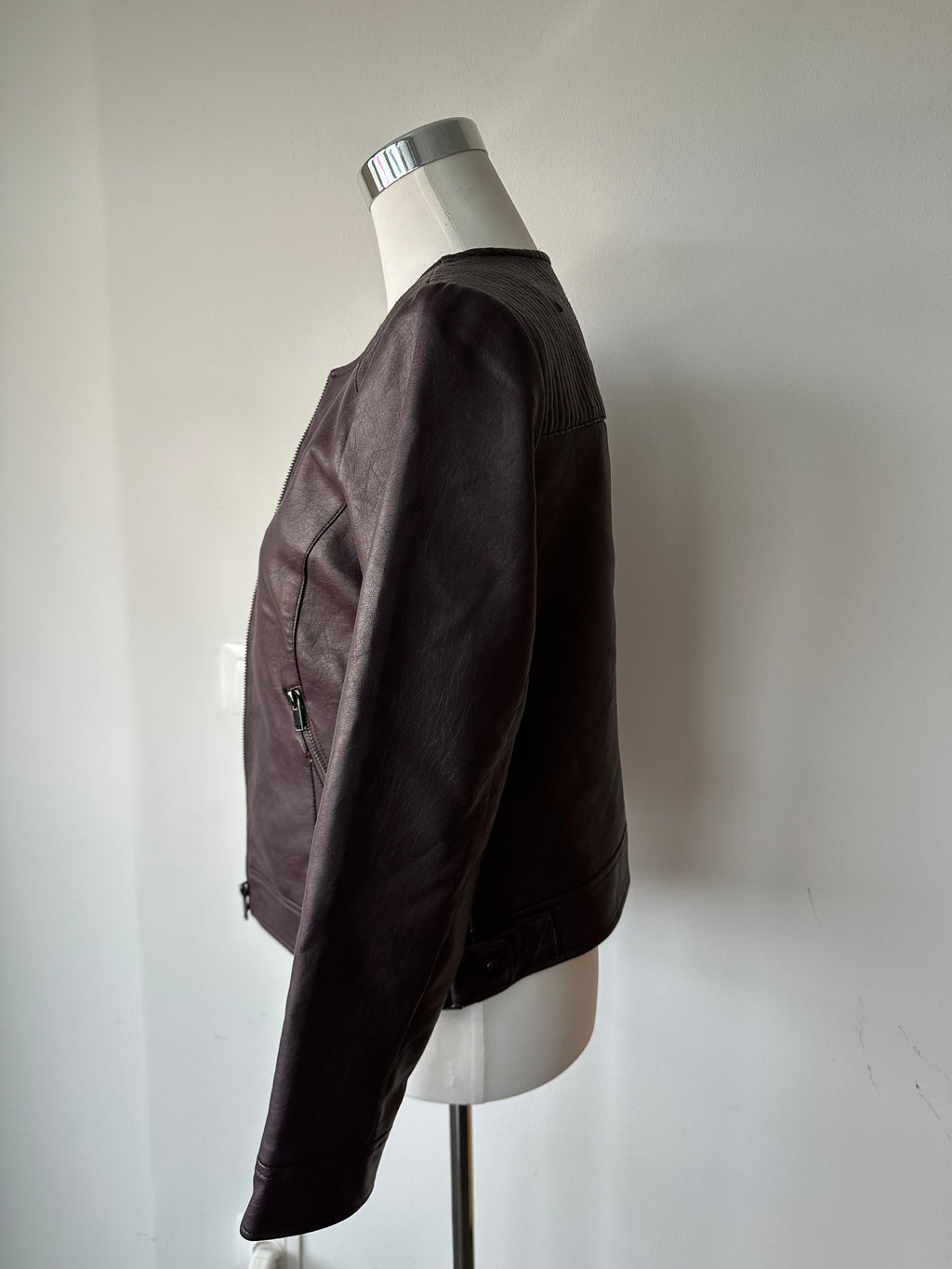 Dorothy Perkins Damen Bikerjacke Kunstleder Dunkelbraun Größe 38, Gebraucht
