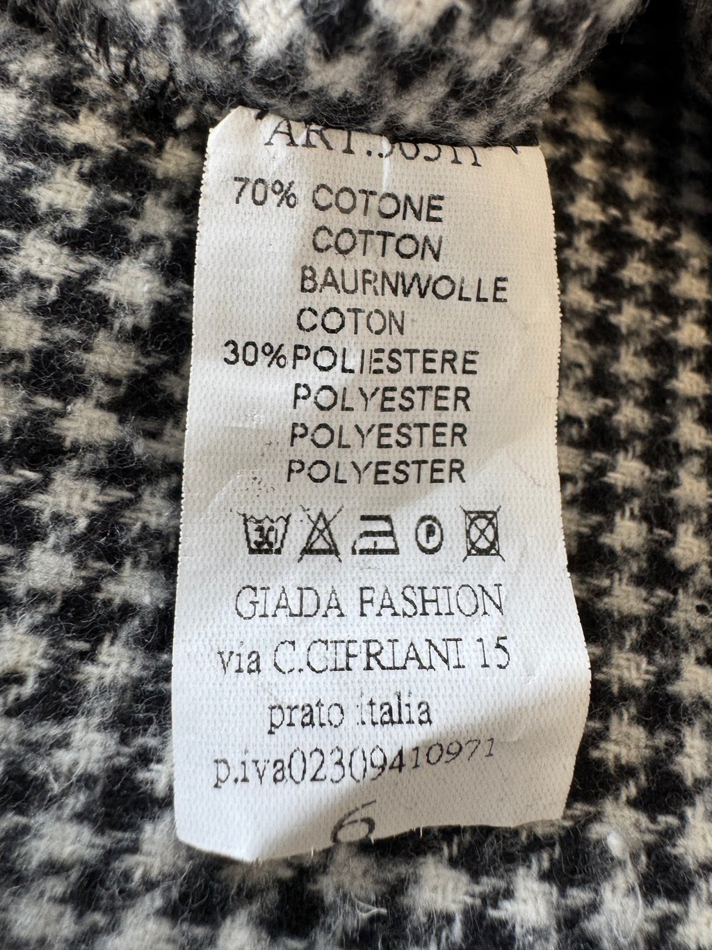 Vintage Italienischer Wollmantel, Schwarz-Weiß Kariert, Größe M, Sehr Gut
