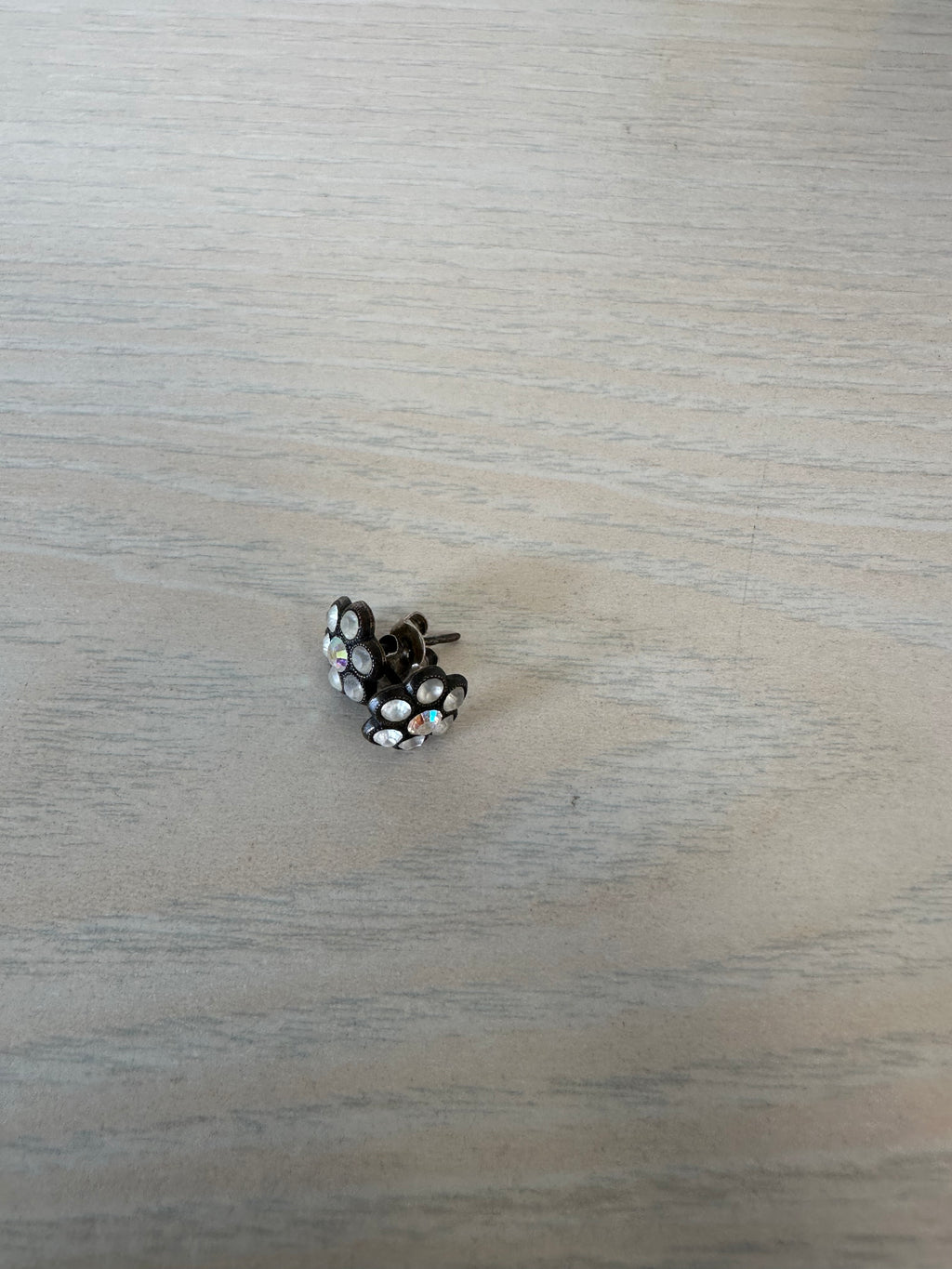 Vintage Ohrstecker Blumen Schwarz Strass – Metall, Glas, Sehr Gut, Klein