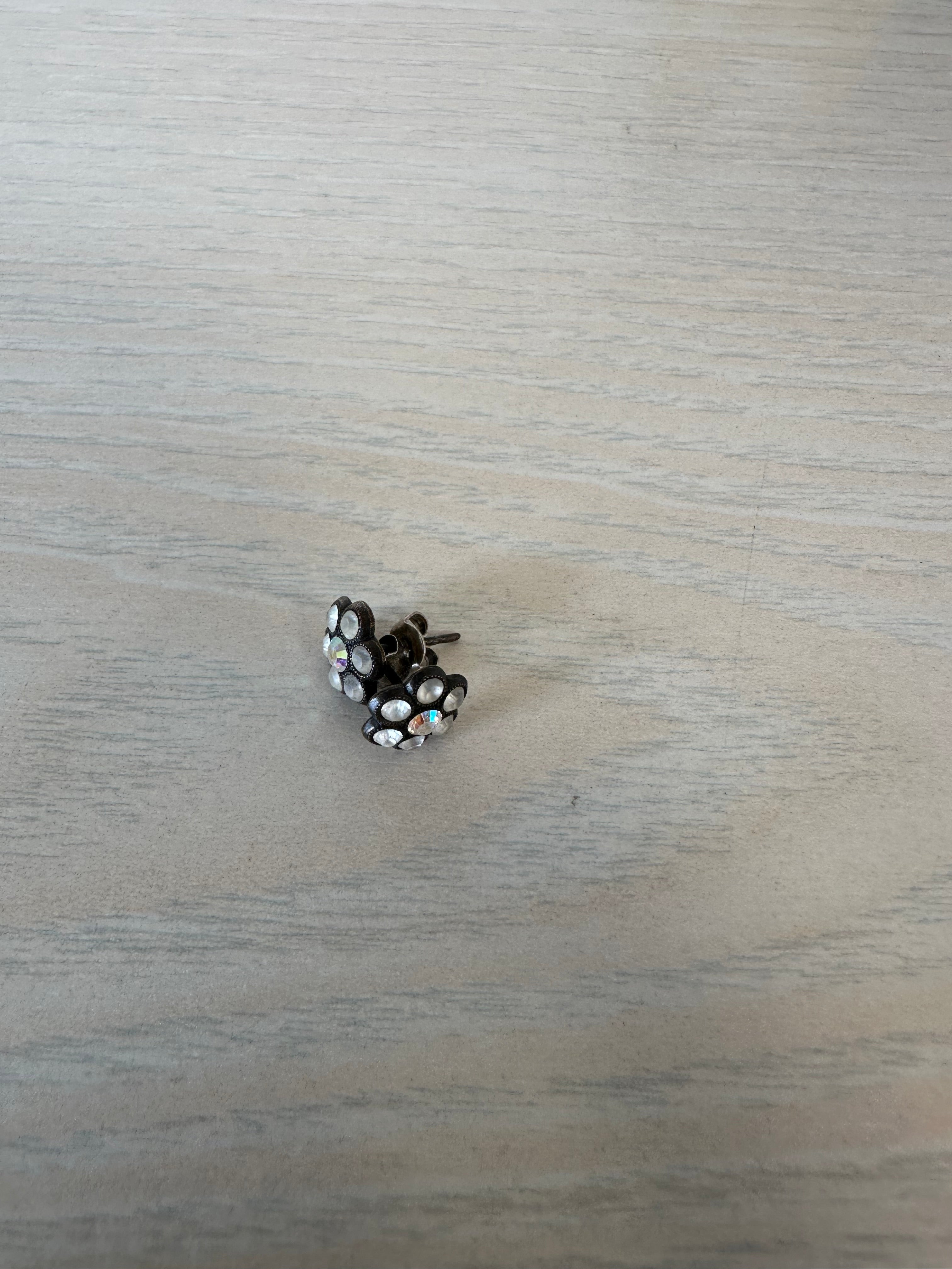 Vintage Ohrstecker Blumen Schwarz Strass – Metall, Glas, Sehr Gut, Klein
