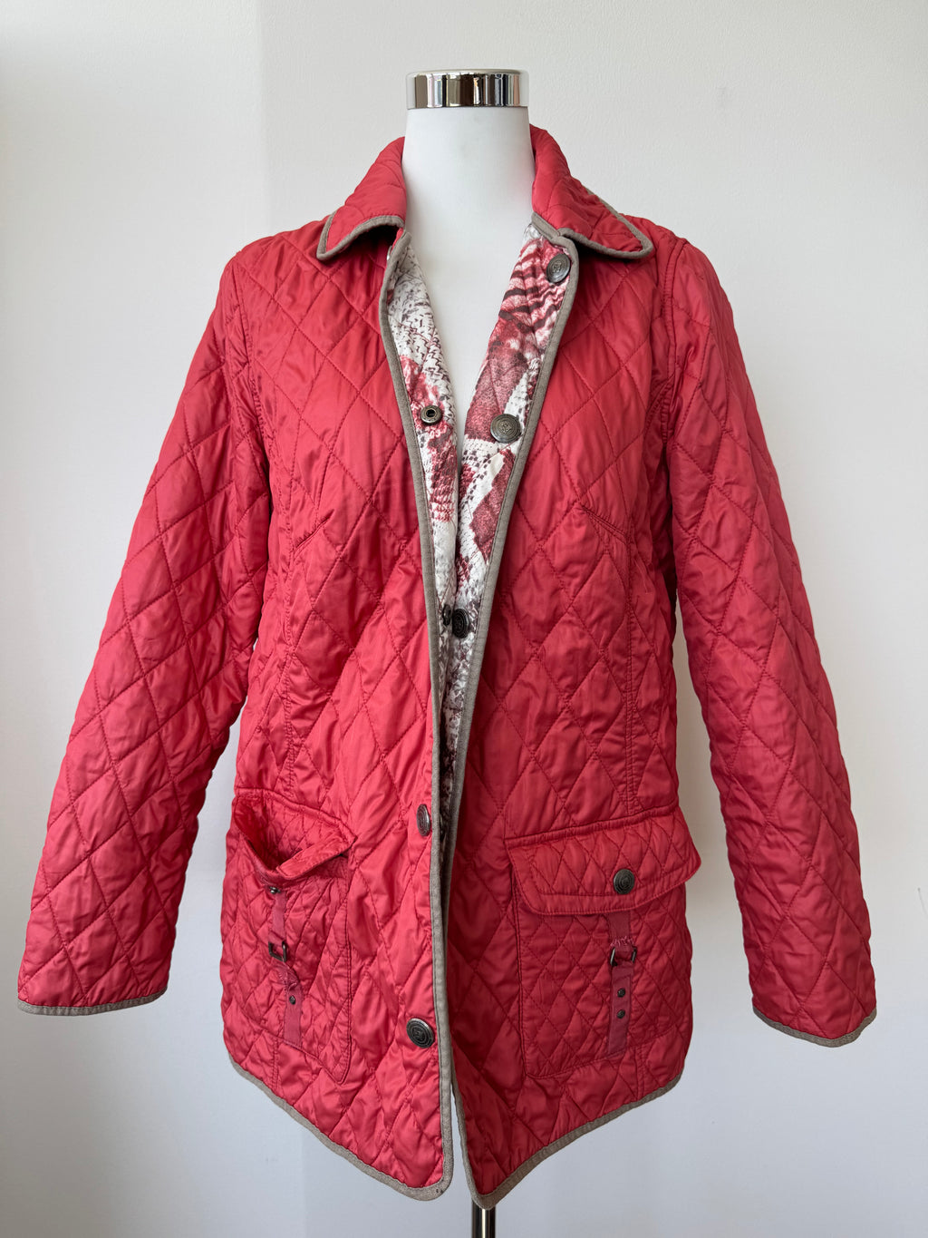 Barbara Lebek Reversible Quilted Jacket L Red/Snake Print Used