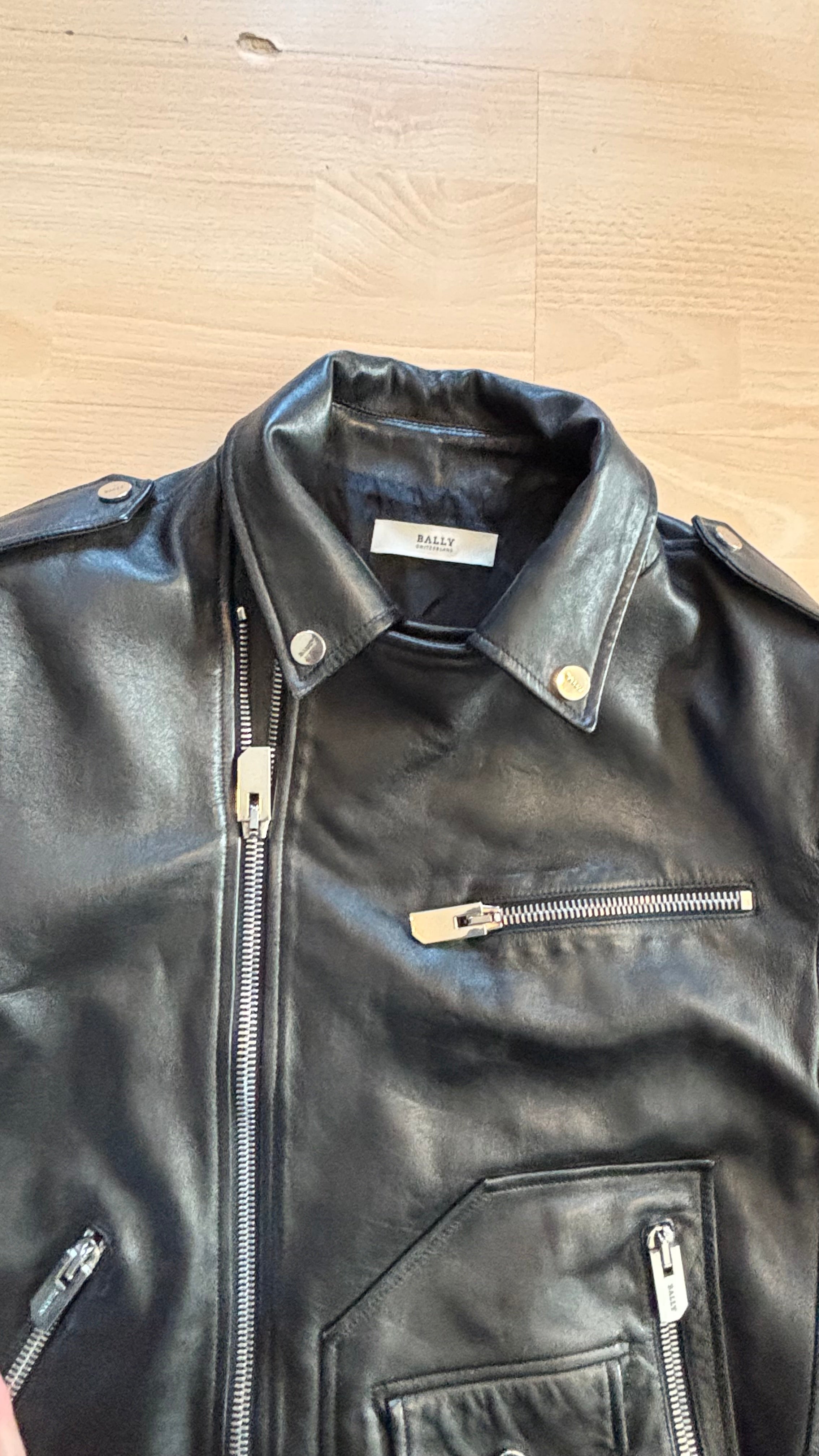 Bally Herren Bikerjacke Lammleder Schwarz EU 50 / US 40 Sehr Gut