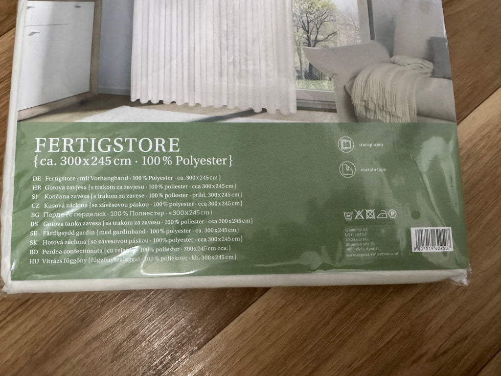 ESPOSA Fertigstore Curtain Panel, Voile, White, 300 x 245 cm, New