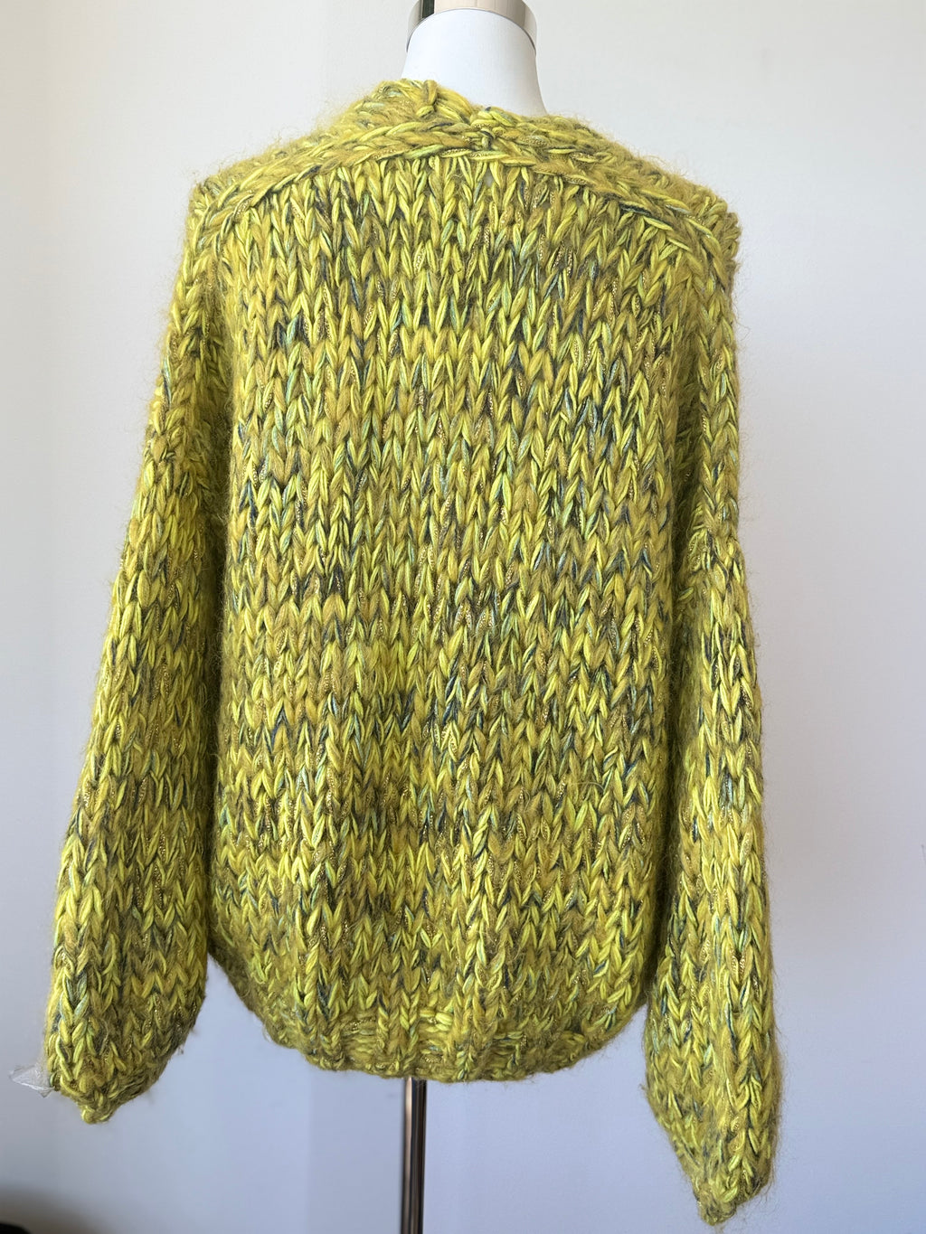 Kiro by Kim Hand-Knitted Cardigan, Mohair Blend, Chartreuse, L-XL, Very Good