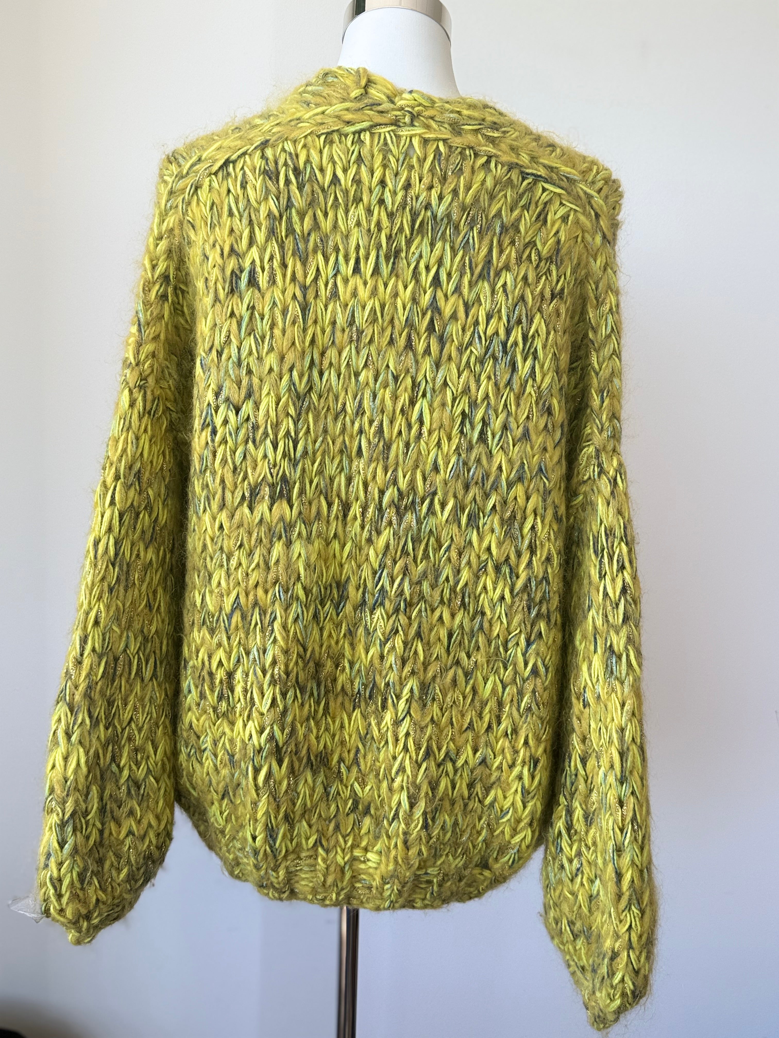 Kiro by Kim Hand-Knitted Cardigan, Mohair Blend, Chartreuse, L-XL, Very Good