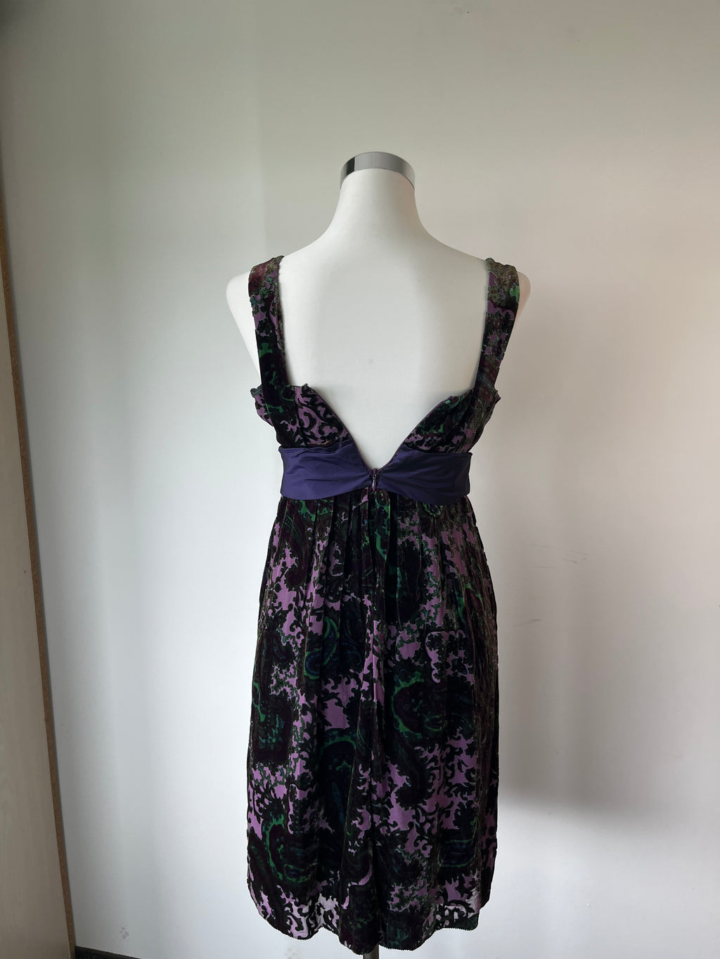 Etro Samtkleid – Lila & Grün, Gr. 40 IT, Sehr Guter Zustand