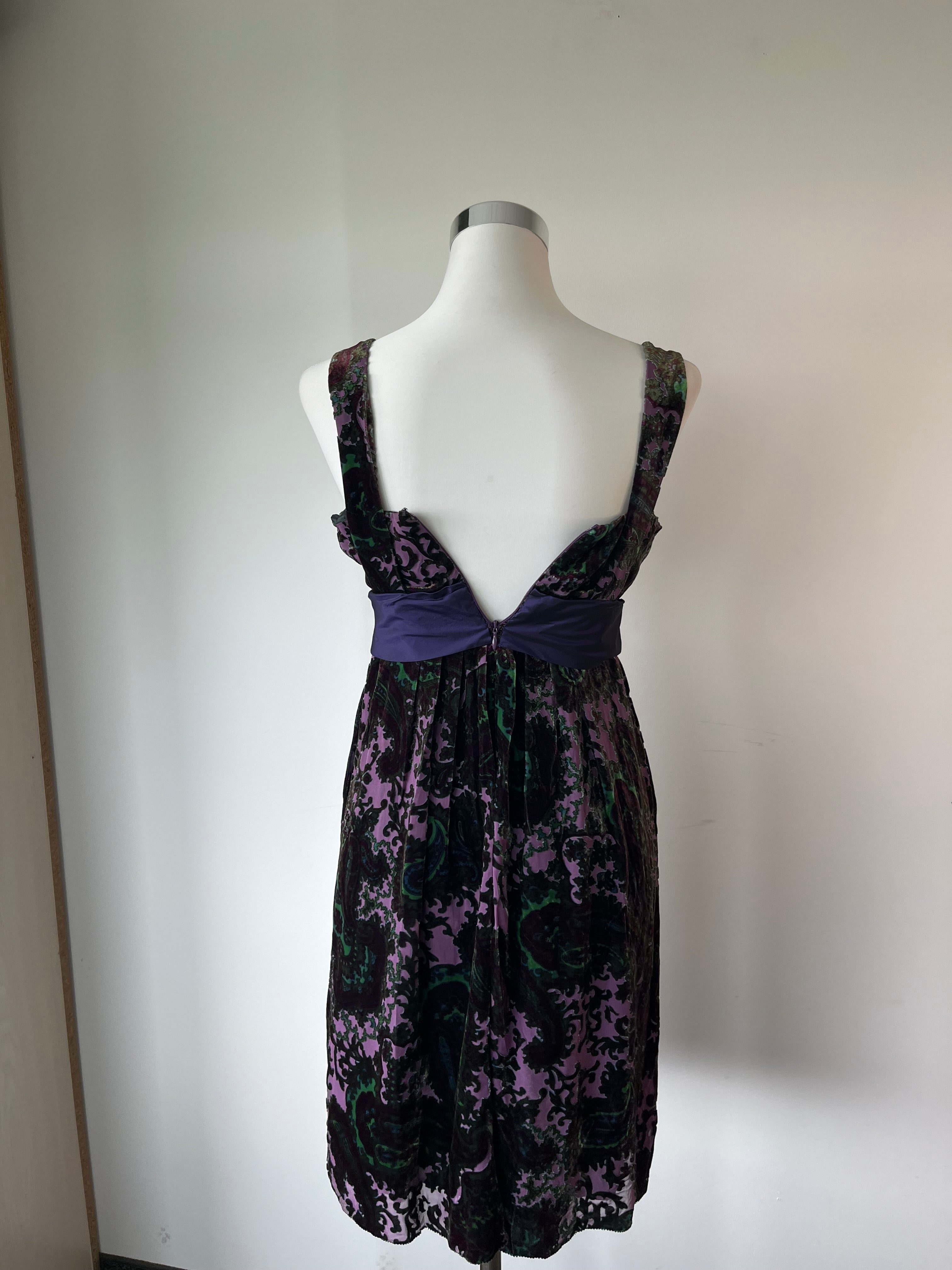 Etro Samtkleid – Lila & Grün, Gr. 40 IT, Sehr Guter Zustand