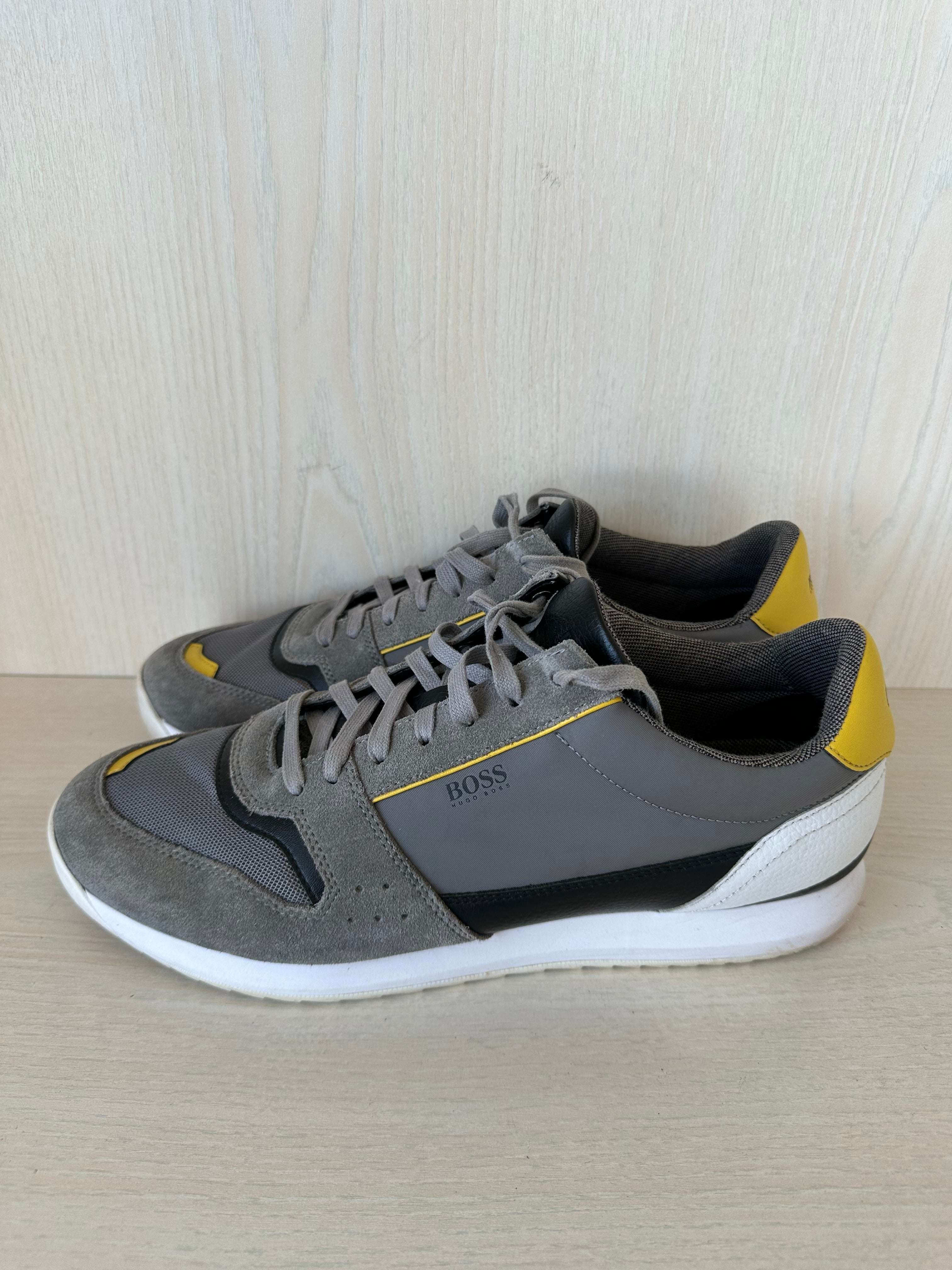 BOSS Icelin_Runn Sneaker – Grau/Gelb, Gr. 44, Guter Zustand