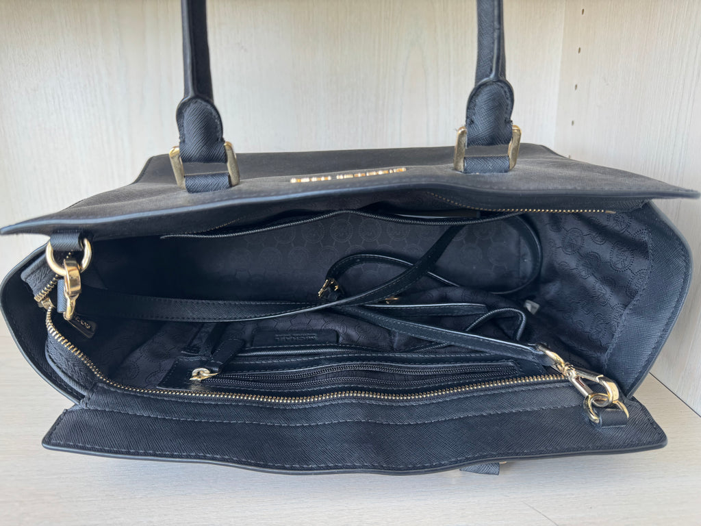 Michael Kors Selma Medium Satchel – Saffiano Leder, Schwarz, Gebraucht