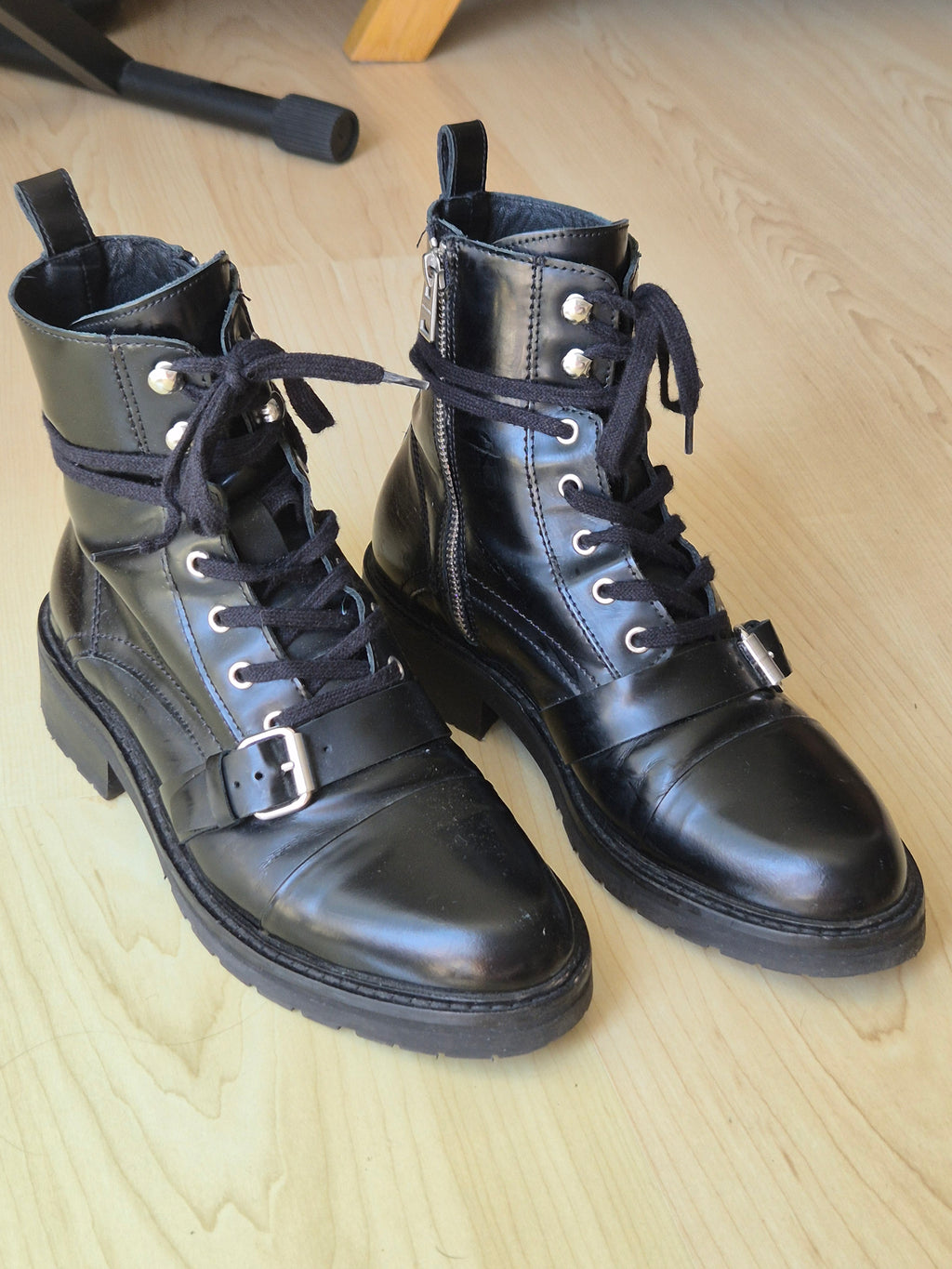 AllSaints Donita Leder Combat Boots | EU 39 | Schwarz | Sehr guter Zustand