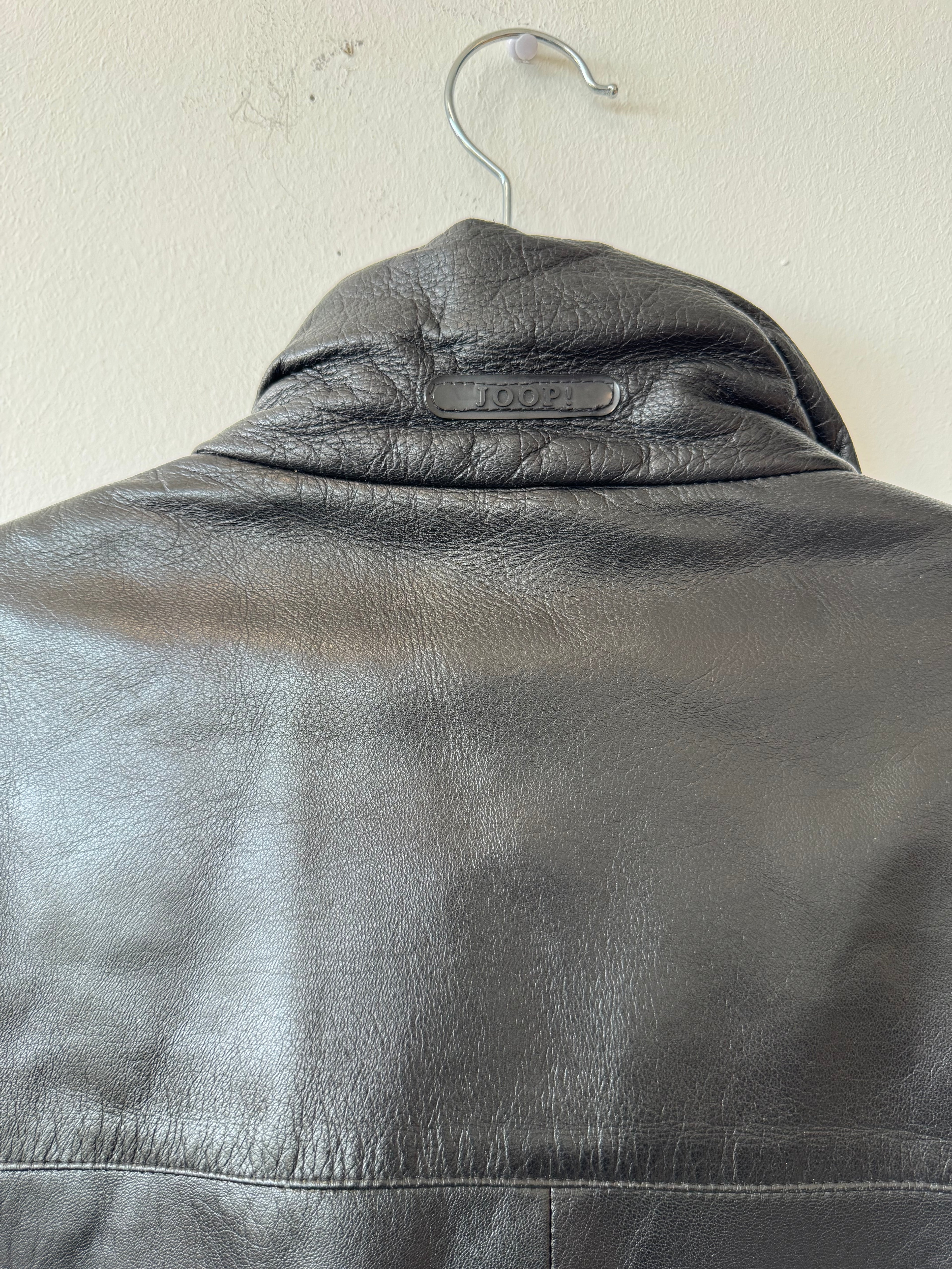 JOOP! Men's Leather Jacket, Black, Size 48, Made in Italy, Good Condition
