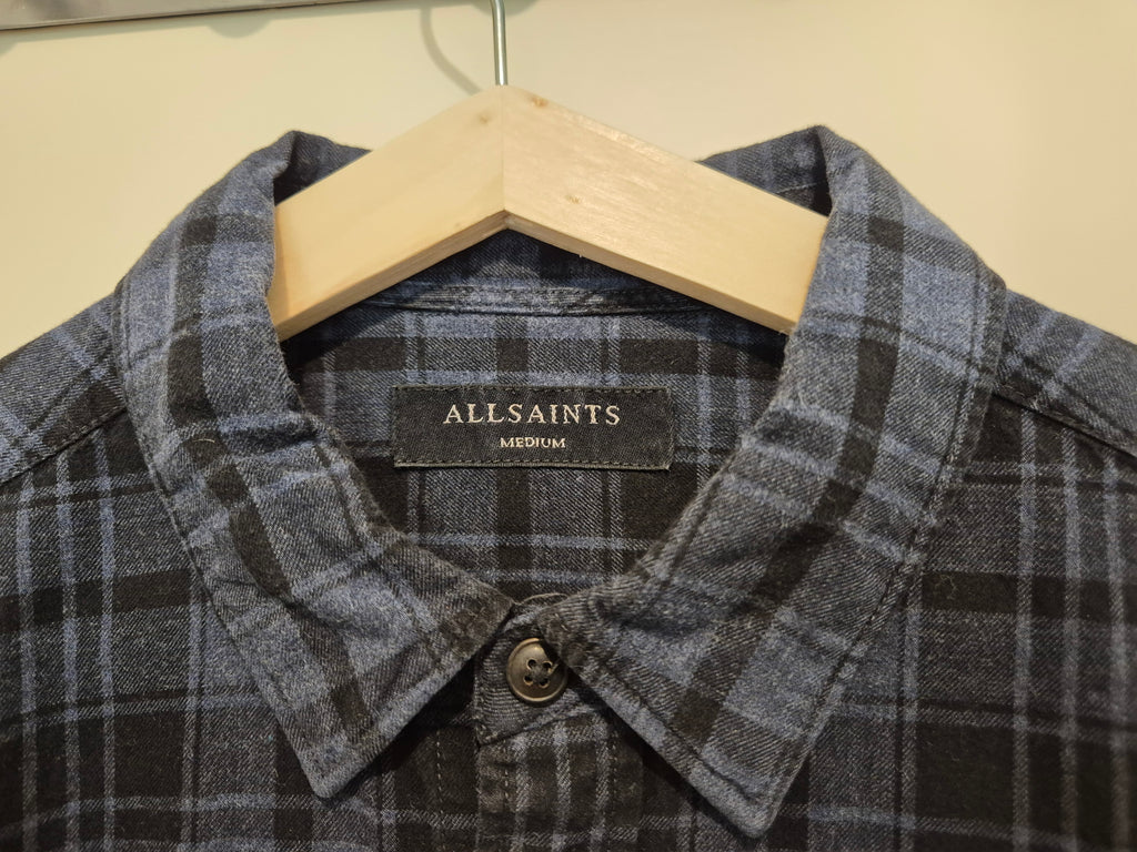 AllSaints Karo Flanellhemd Blau/Schwarz Gr. M | 100% Baumwolle | Sehr Gut