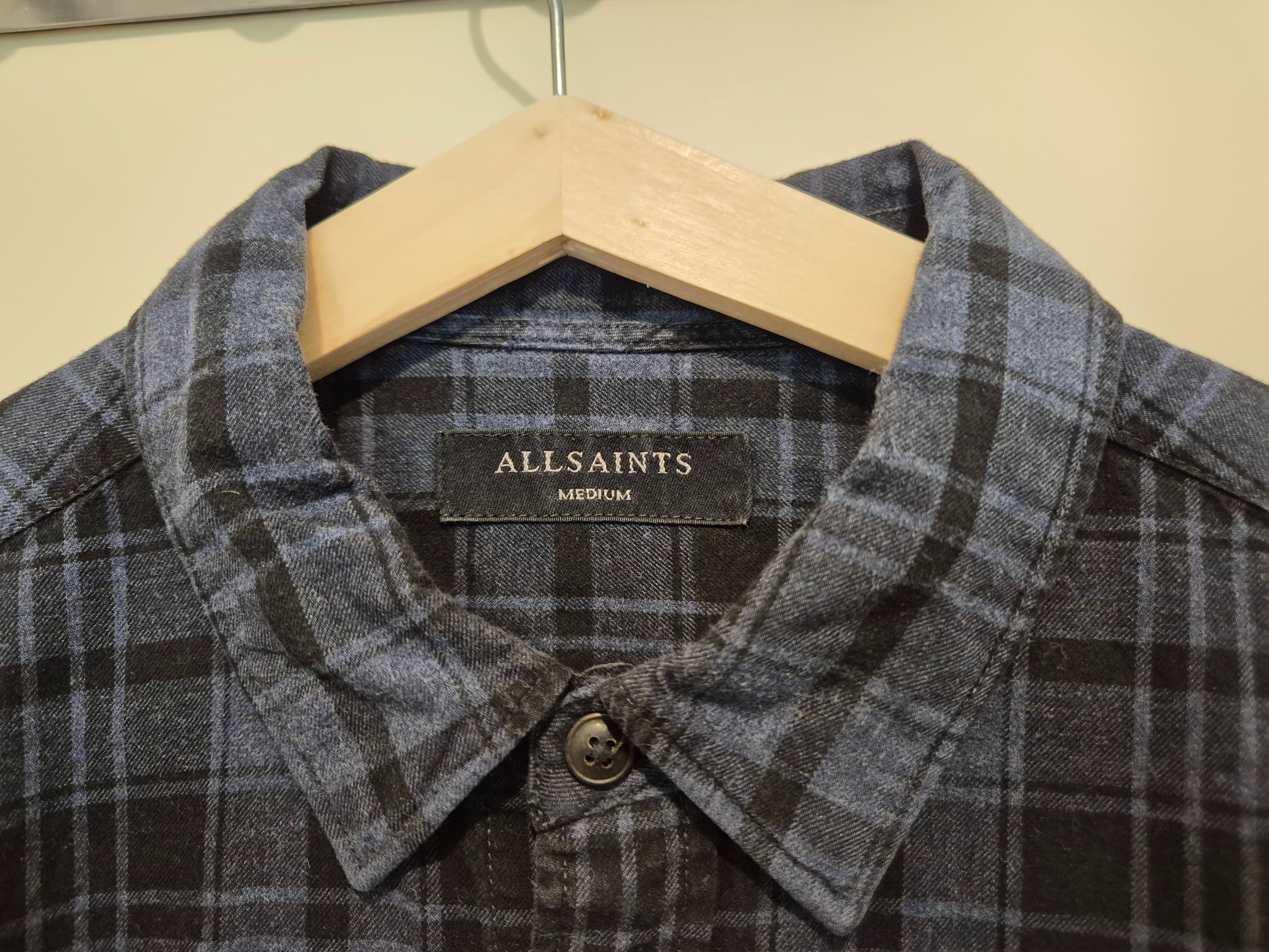 AllSaints Karo Flanellhemd Blau/Schwarz Gr. M | 100% Baumwolle | Sehr Gut