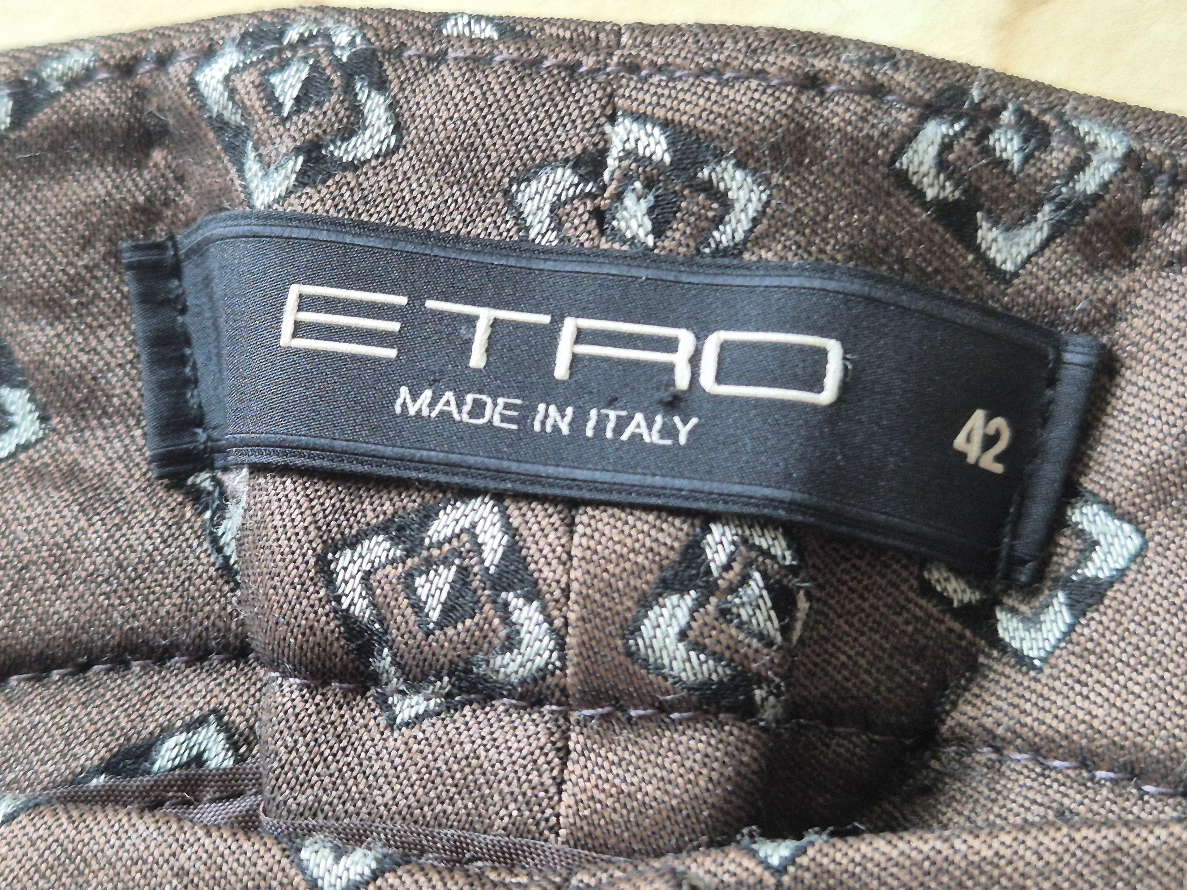 Etro Hose, geometrischer Print, Braun gemustert, Gr. 42, Made in Italy, sehr gut