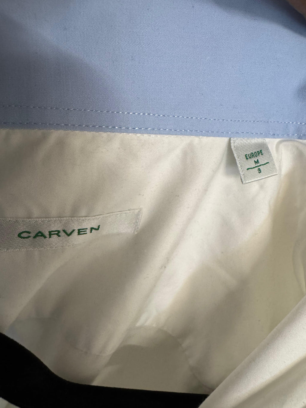 Carven Herren Hemd M – Weiß mit hellblauem Kontrast, verdeckte Knopfleiste