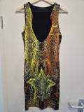 Philipp Plein Couture Bodycon Kleid S Leopard Neon Multicolor Wie Neu 85cm