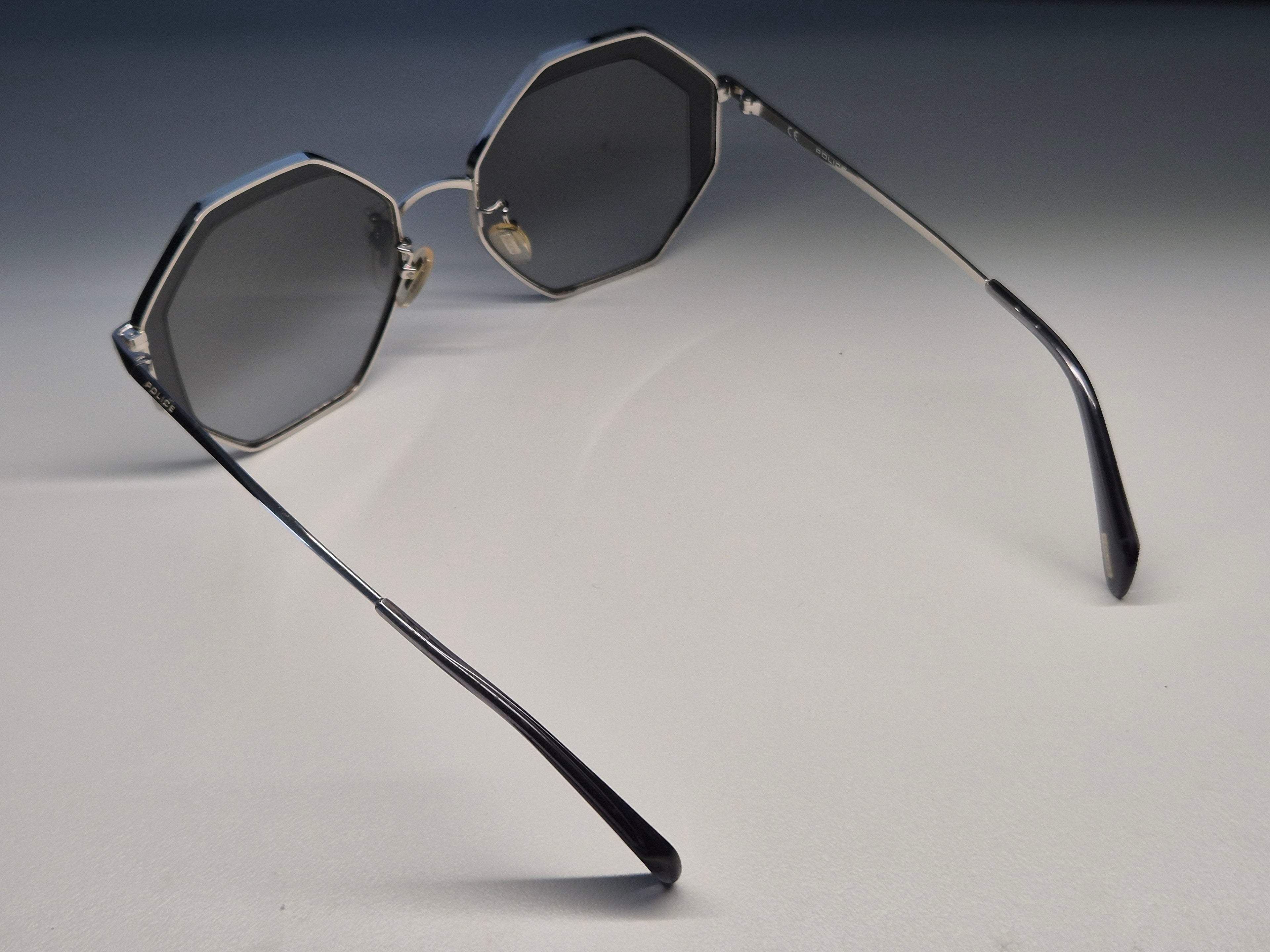 POLICE Octagon Sunglasses, Metal, Silver, Size 53x19 140, Very Good