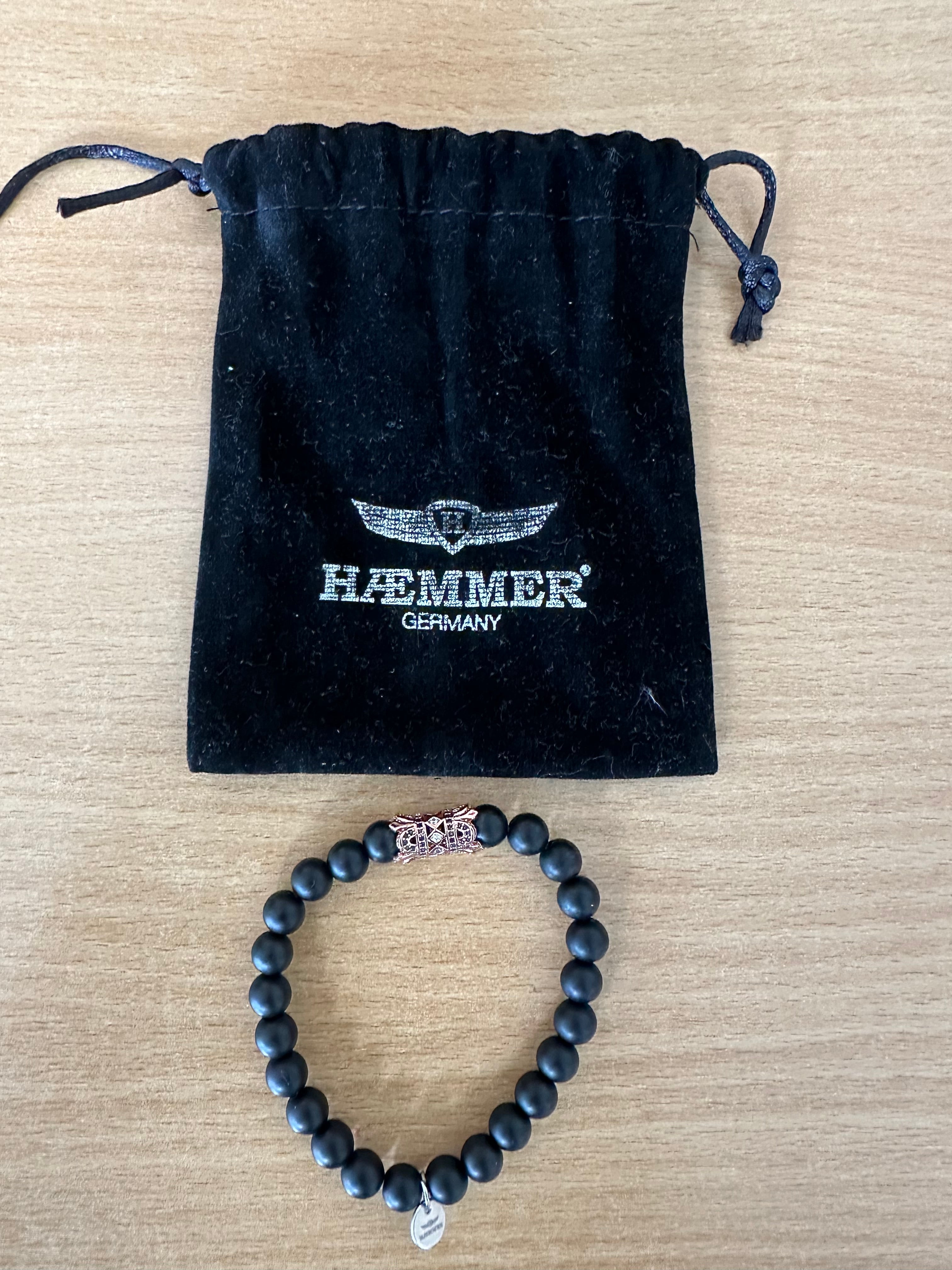 HAEMMER Germany Onyx Armband – Mattschwarz & Roségold, wie neu, verstellbar