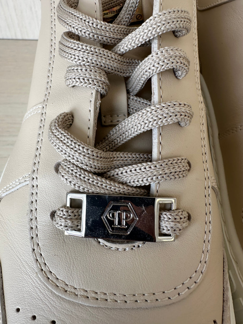 Philipp Plein Lo-Top Hexagon Leather Sneakers EU 38 Beige with Box