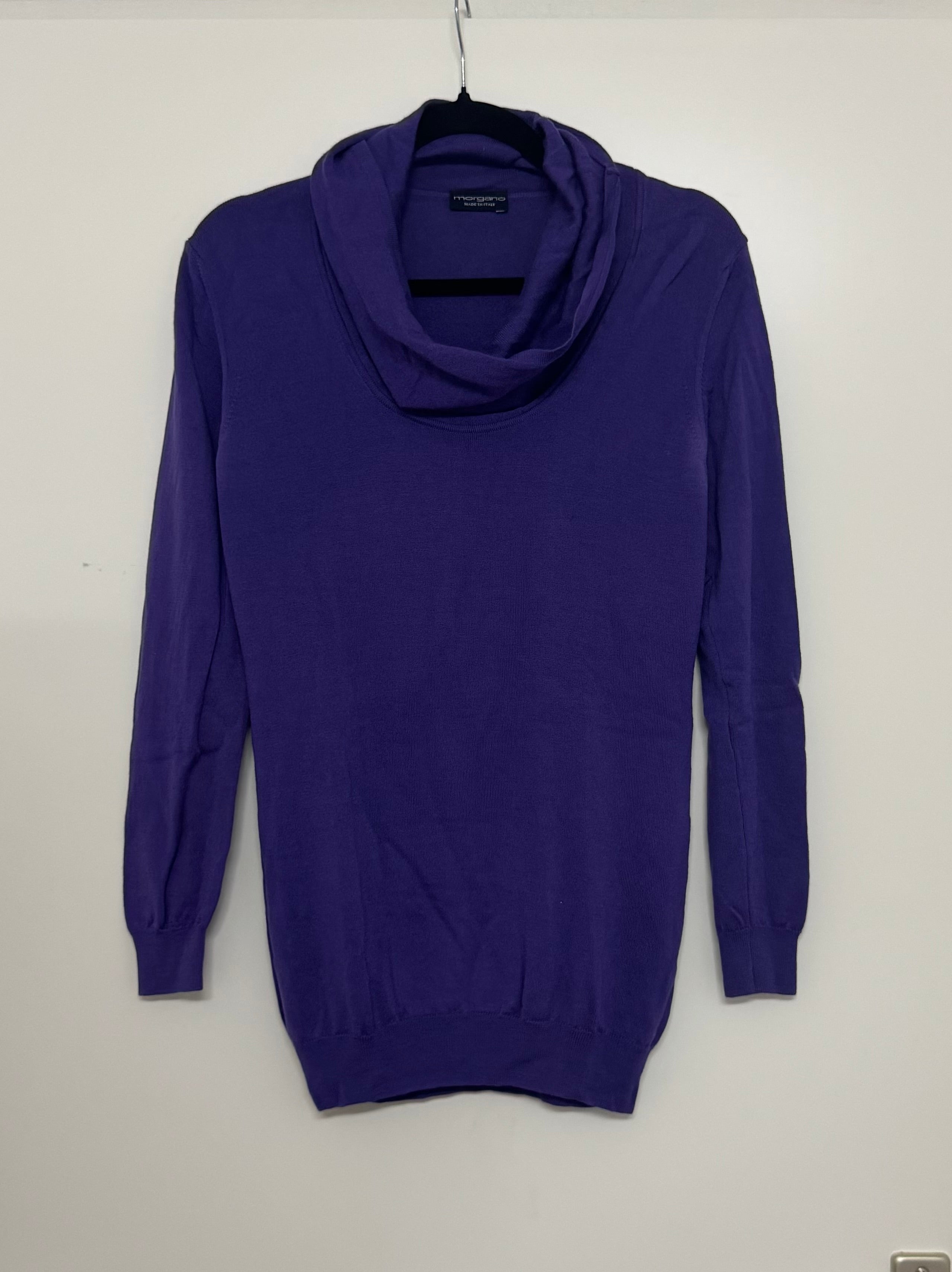 Morgano Damen Cowl Neck Pullover – 100% Schurwolle – Lila – Made in Italy