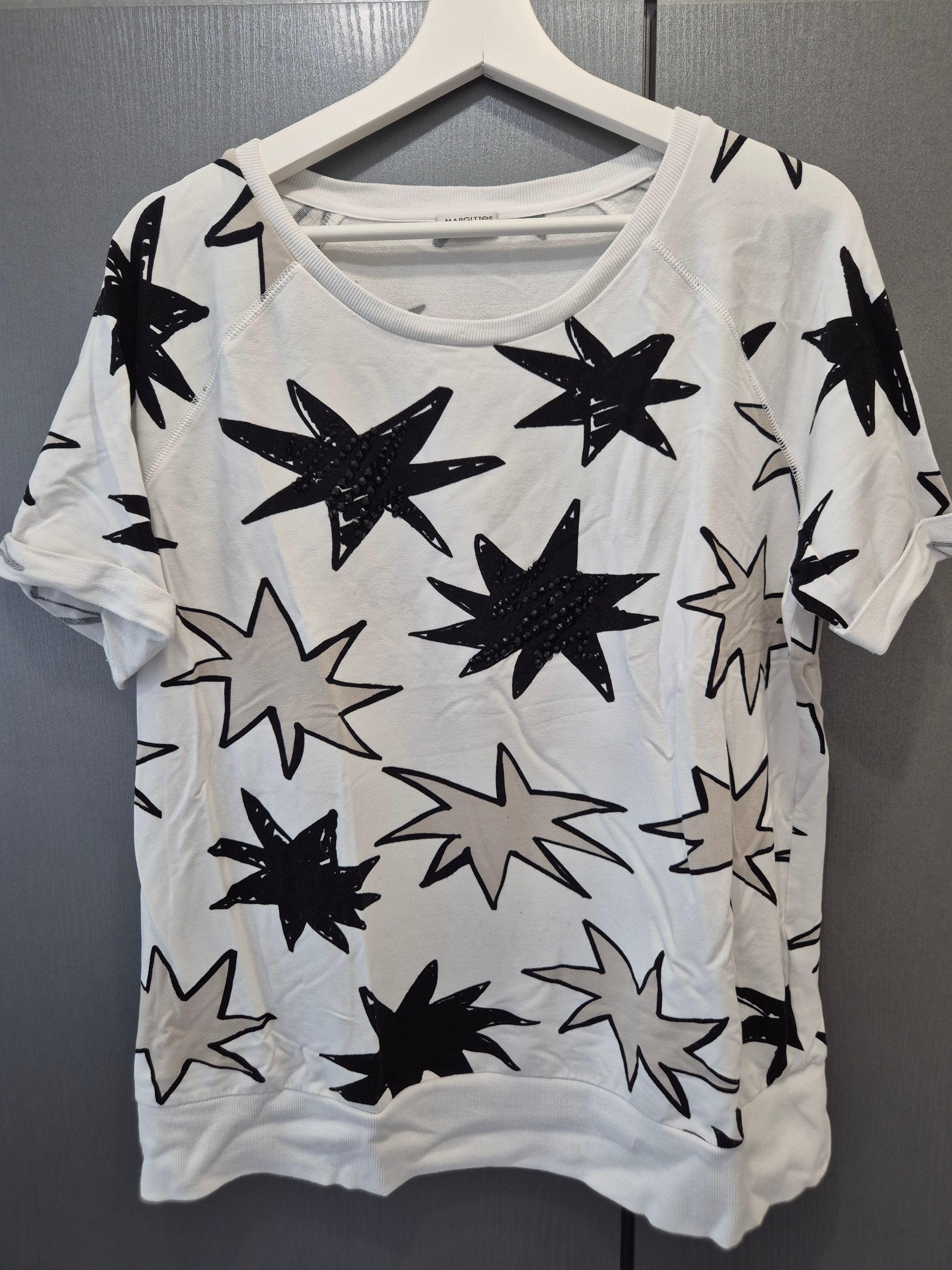 Margittes Star Print Oversize Sweatshirt 44 Weiß/Schwarz, guter Zustand