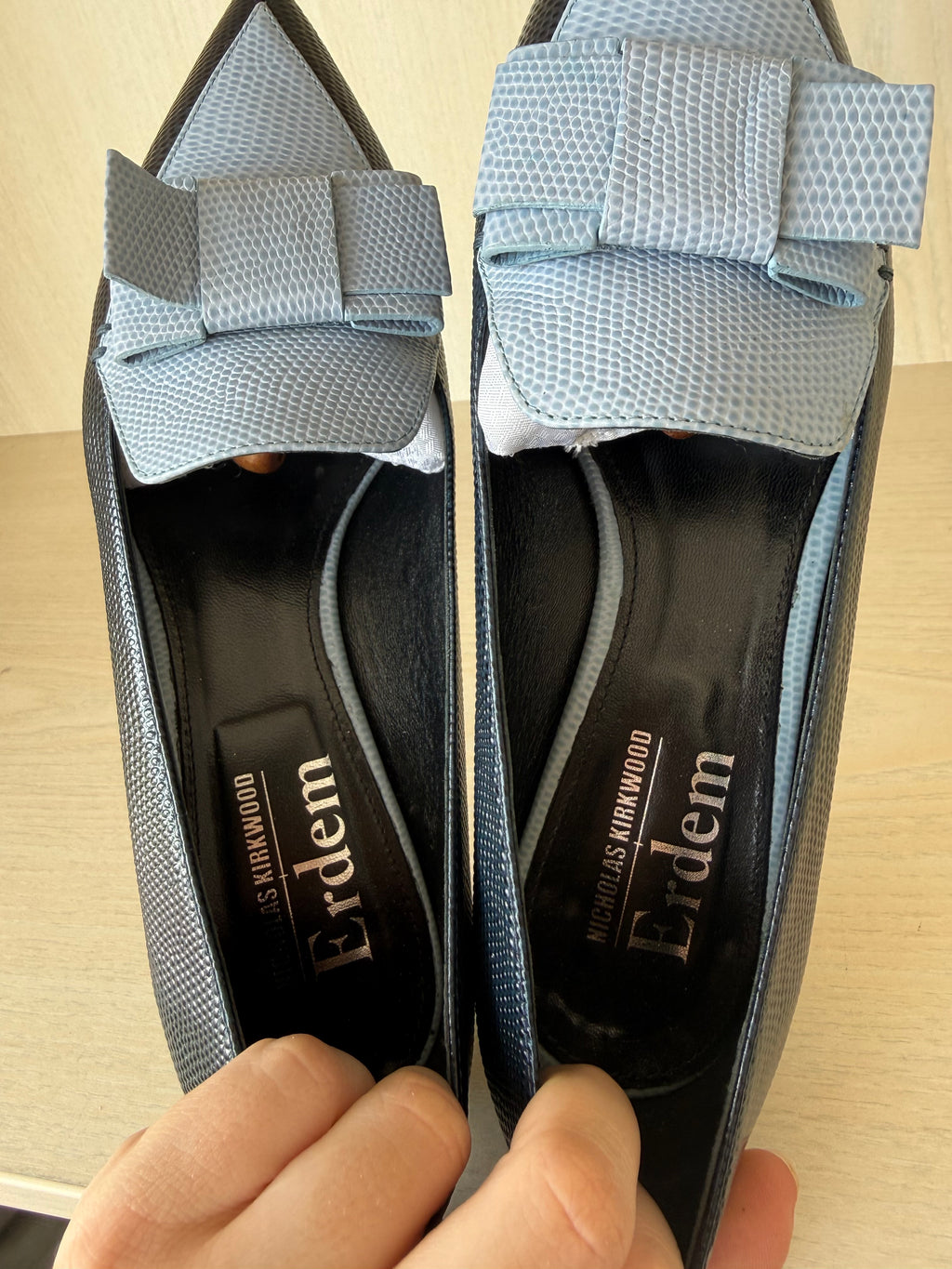 Erdem x Nicholas Kirkwood Bow Loafers | Blue | EU 37.5 | Leather | Very Good