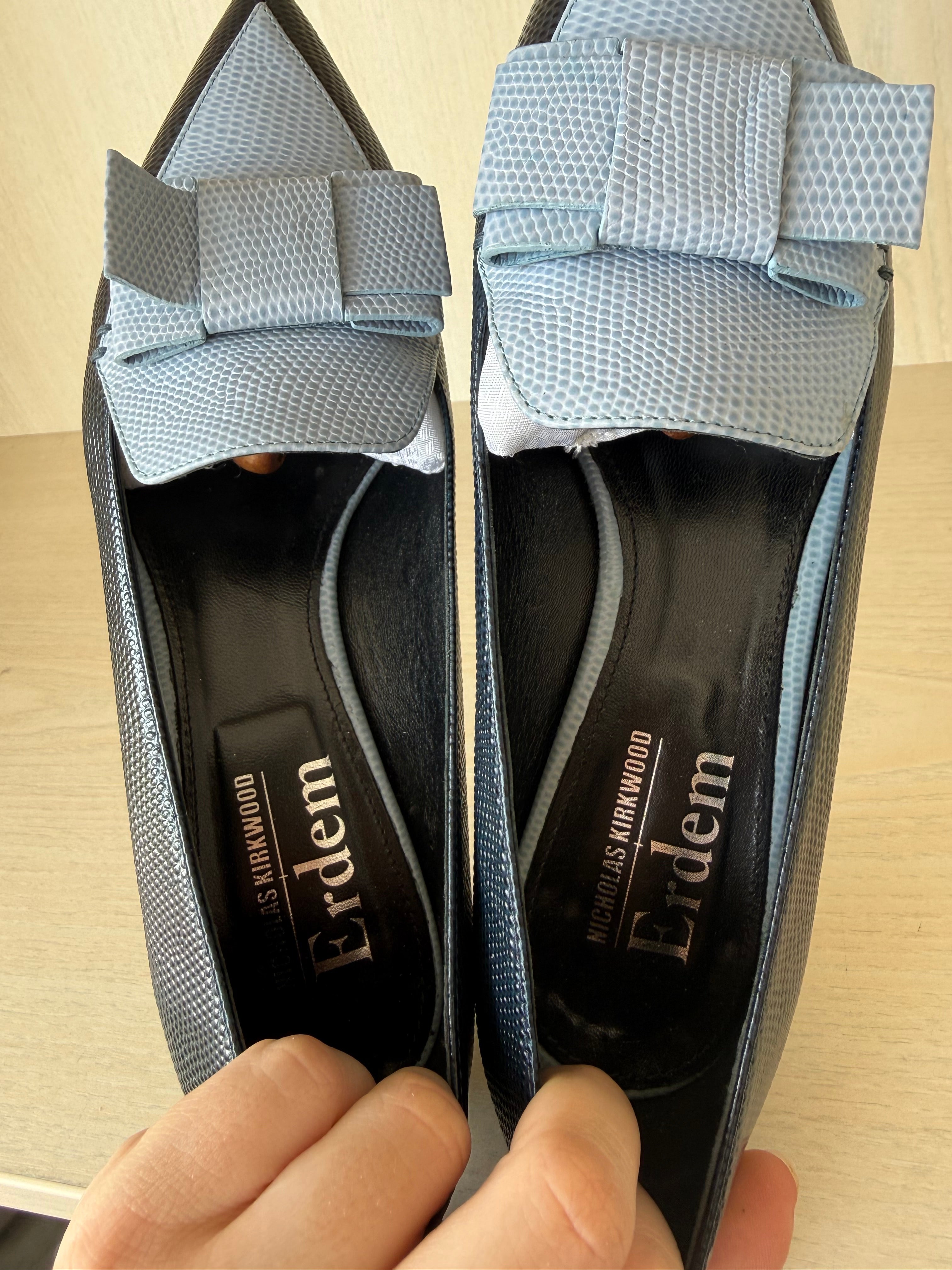 Erdem x Nicholas Kirkwood Bow Loafers | Blue | EU 37.5 | Leather | Very Good