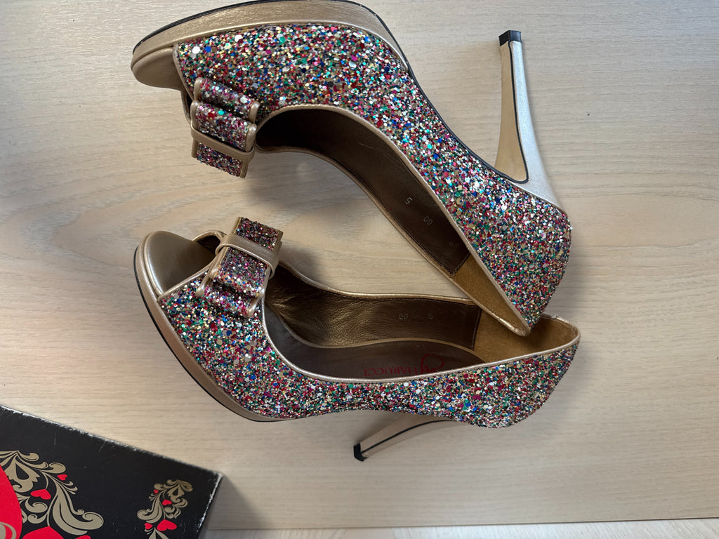 Nina Fiarucci Peep-Toe High Heels, Multicolor Glitter, Gr. 38, Sehr Gut