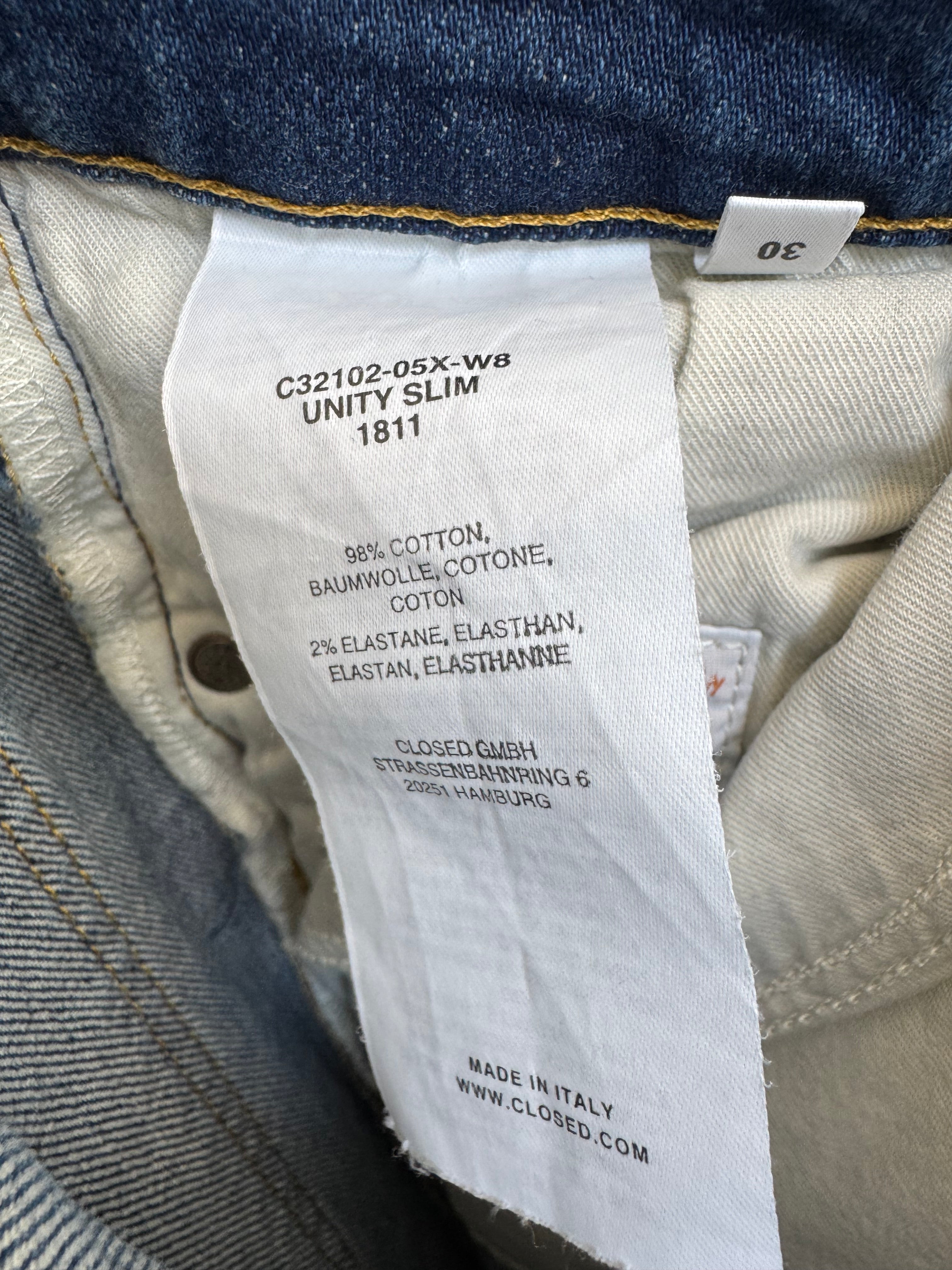 CLOSED Unity Slim Jeans W30 – blau, Stretch-Denim, Made in Italy, guter Zustand