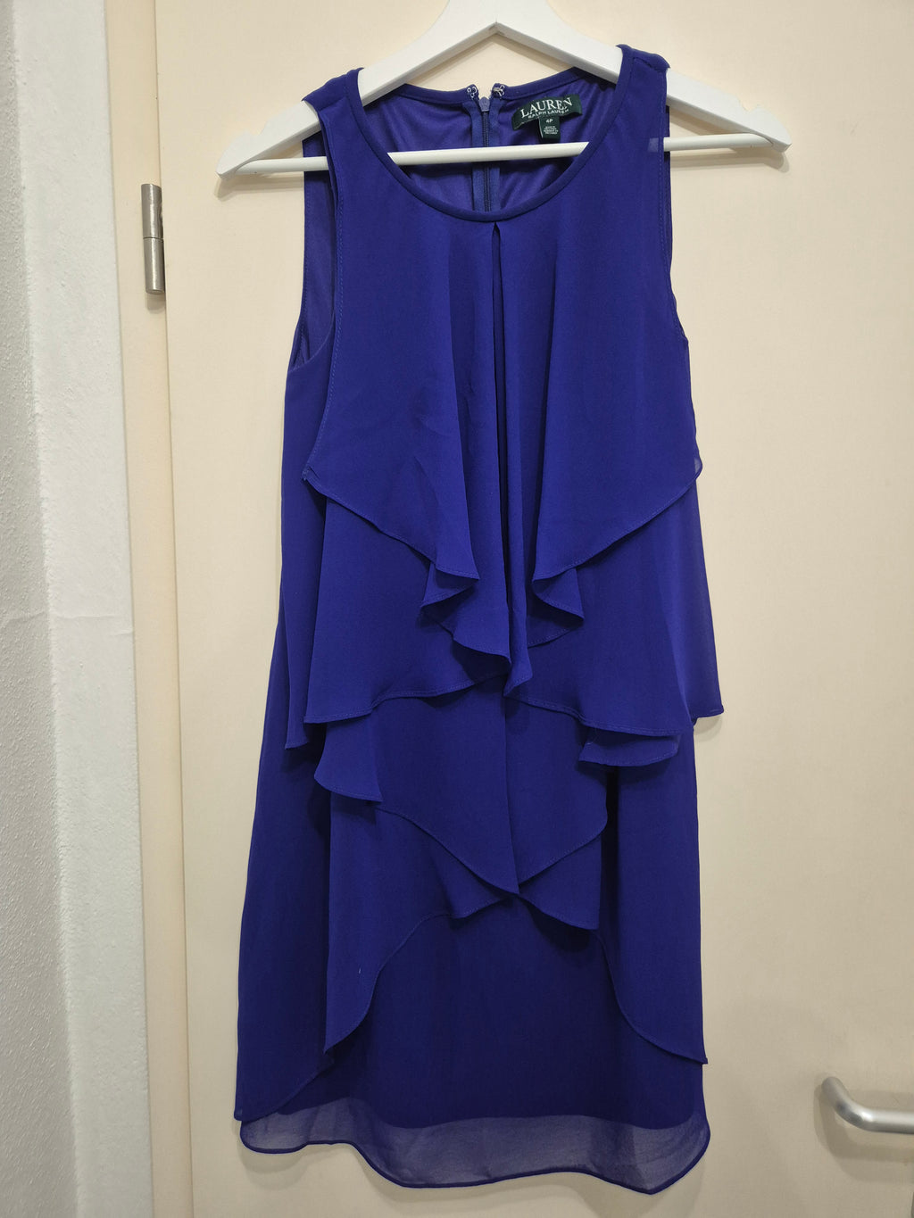 Lauren Ralph Lauren Sleeveless Ruffle Dress, Cobalt Blue, Size 36, Normal Use