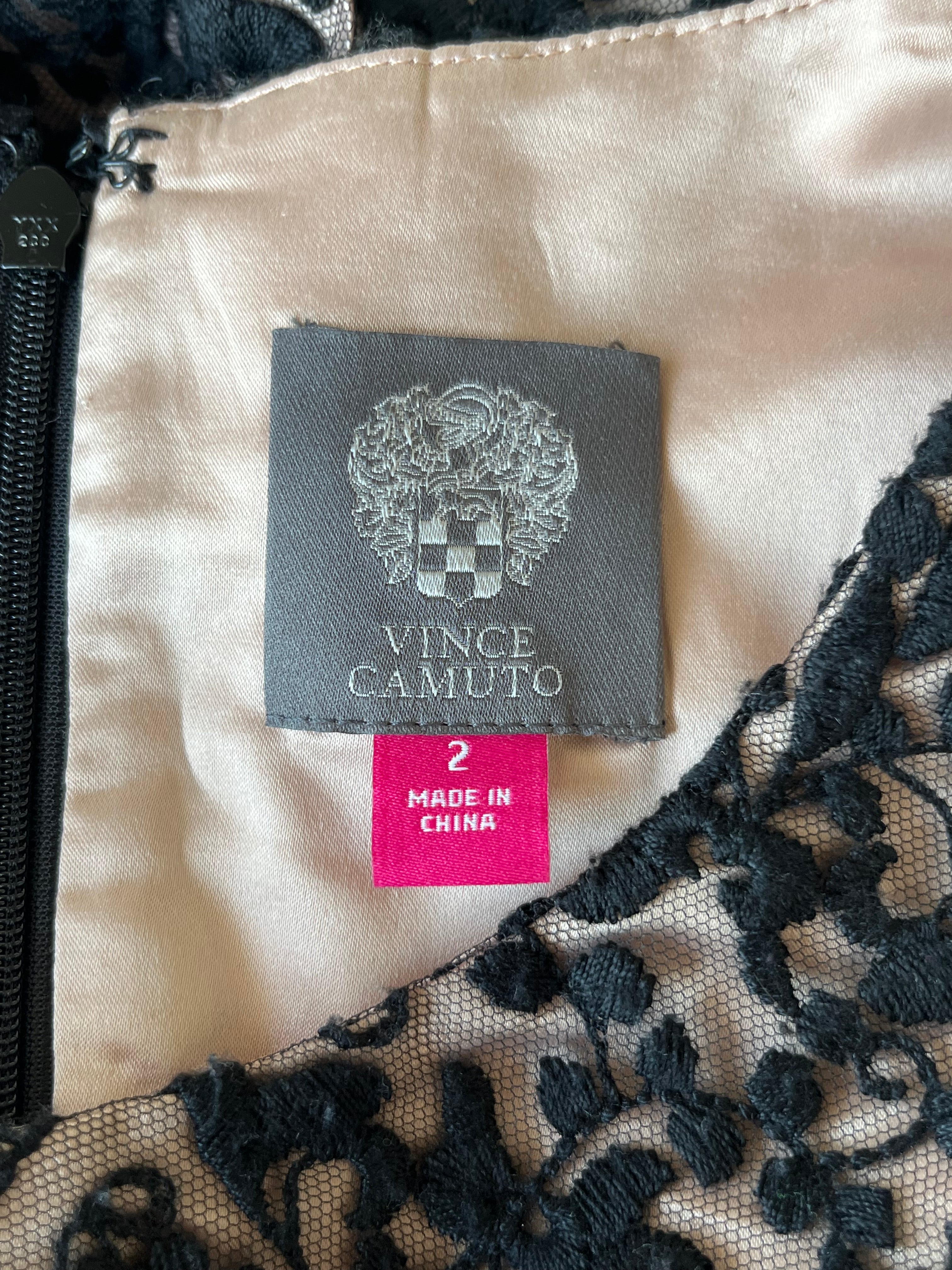 Vince Camuto Cocktailkleid – Stickerei & Pailletten, Gr. 2, Schwarz/Nude, Top