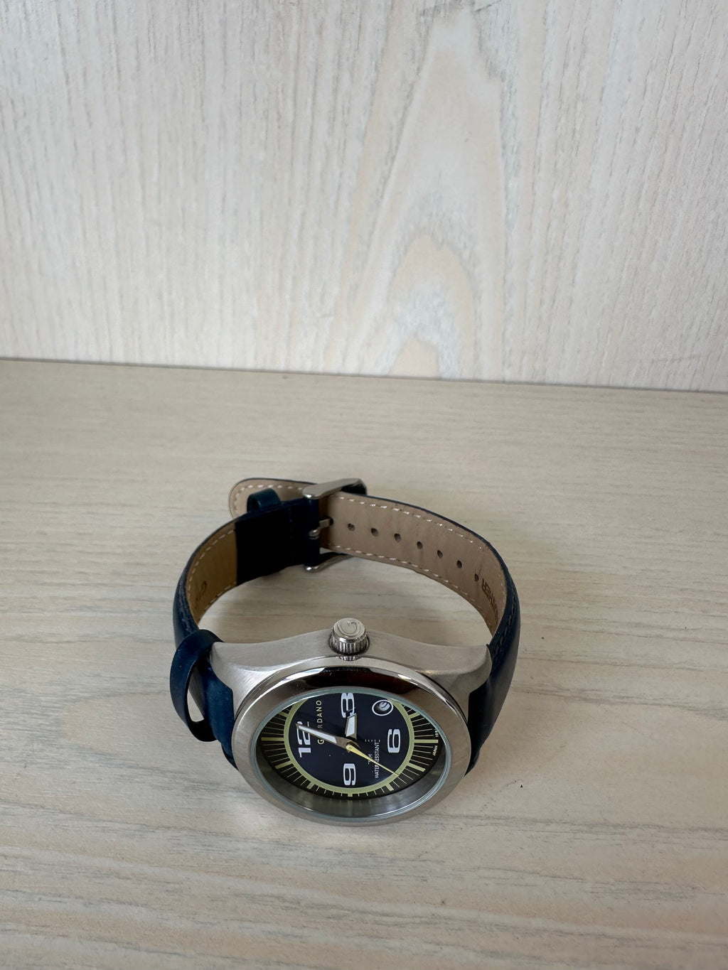 Giordano Herren Quarzuhr, Edelstahl, Blaues Lederband, 50m WR, Box, Sehr Gut