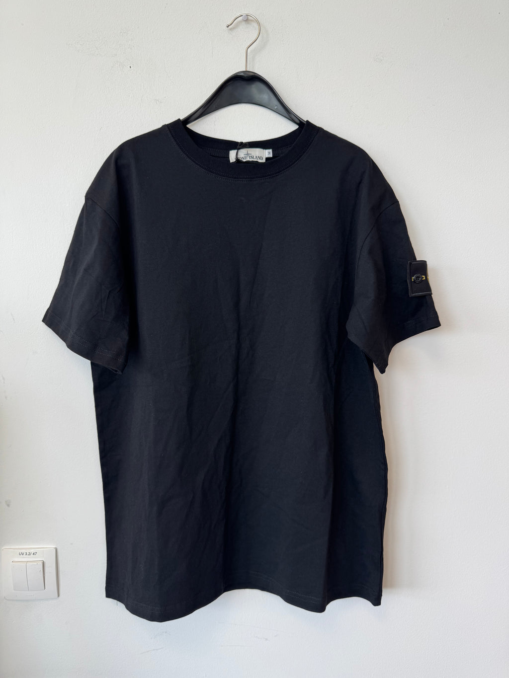 Stone Island Compass-Patch T-Shirt Schwarz M Baumwolle Neu mit Etikett
