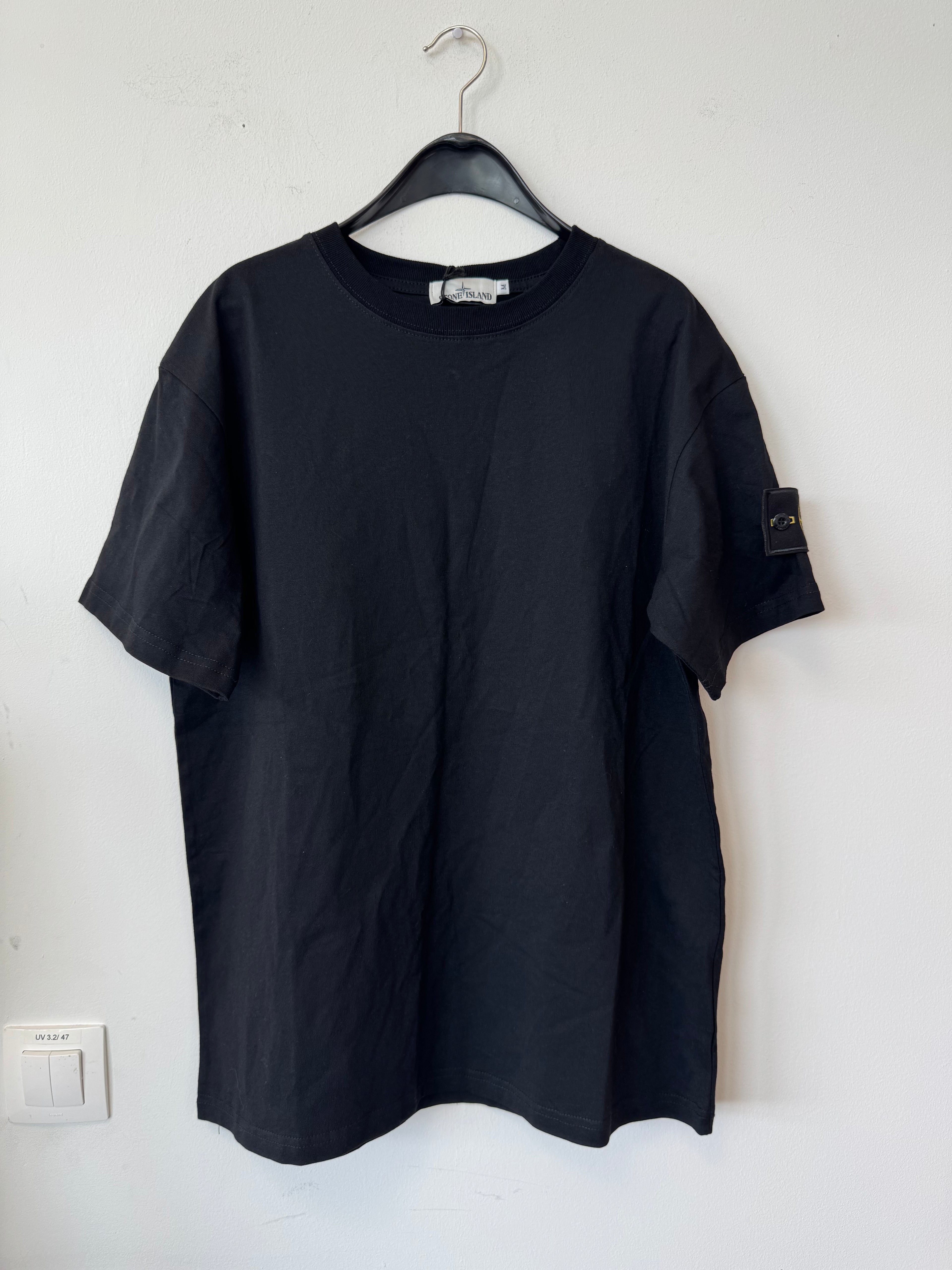 Stone Island Compass-Patch T-Shirt Schwarz M Baumwolle Neu mit Etikett