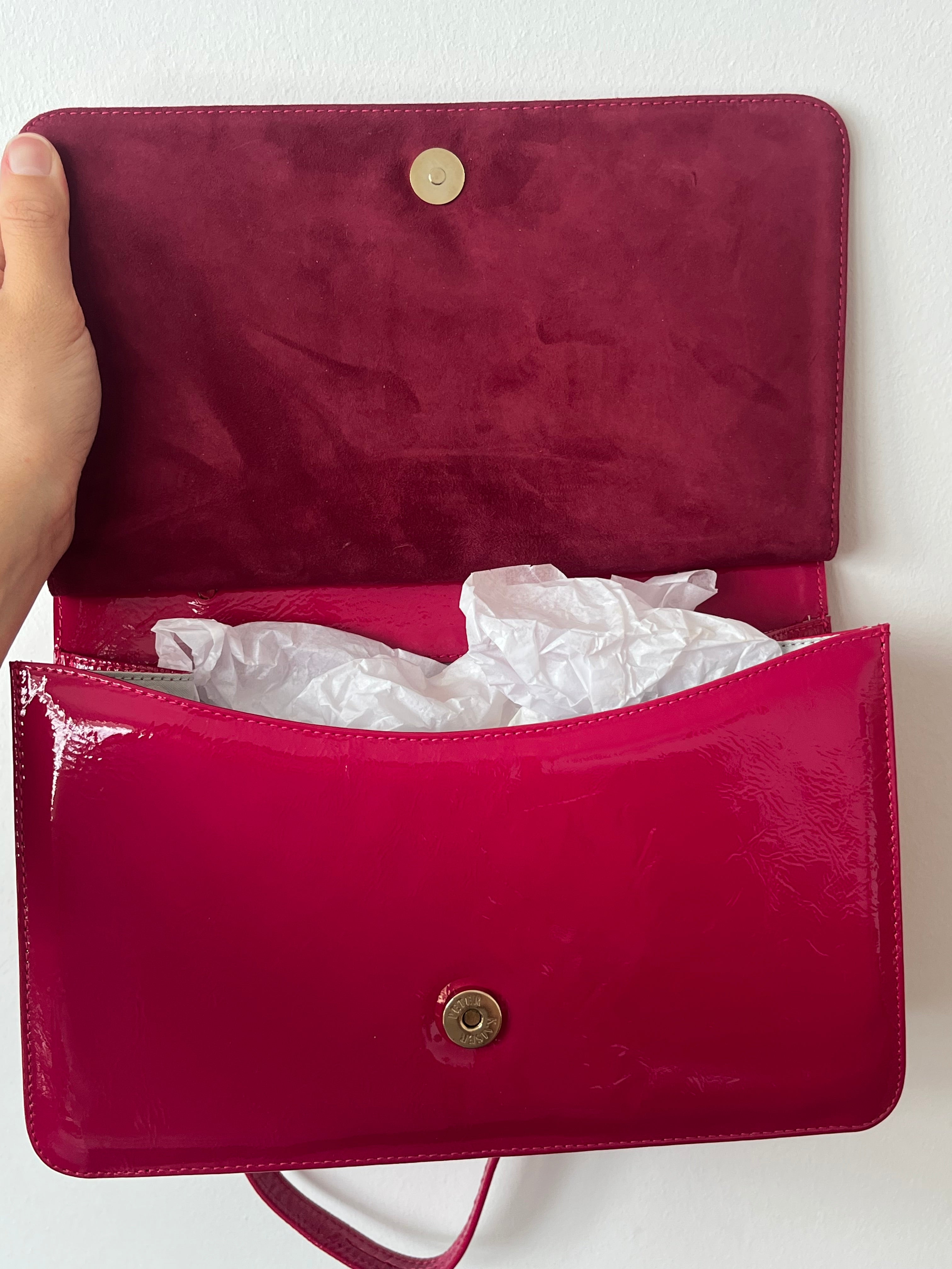 Peter Kaiser Magenta Lackleder Schulter-/Clutch-Tasche – Sehr guter Zustand