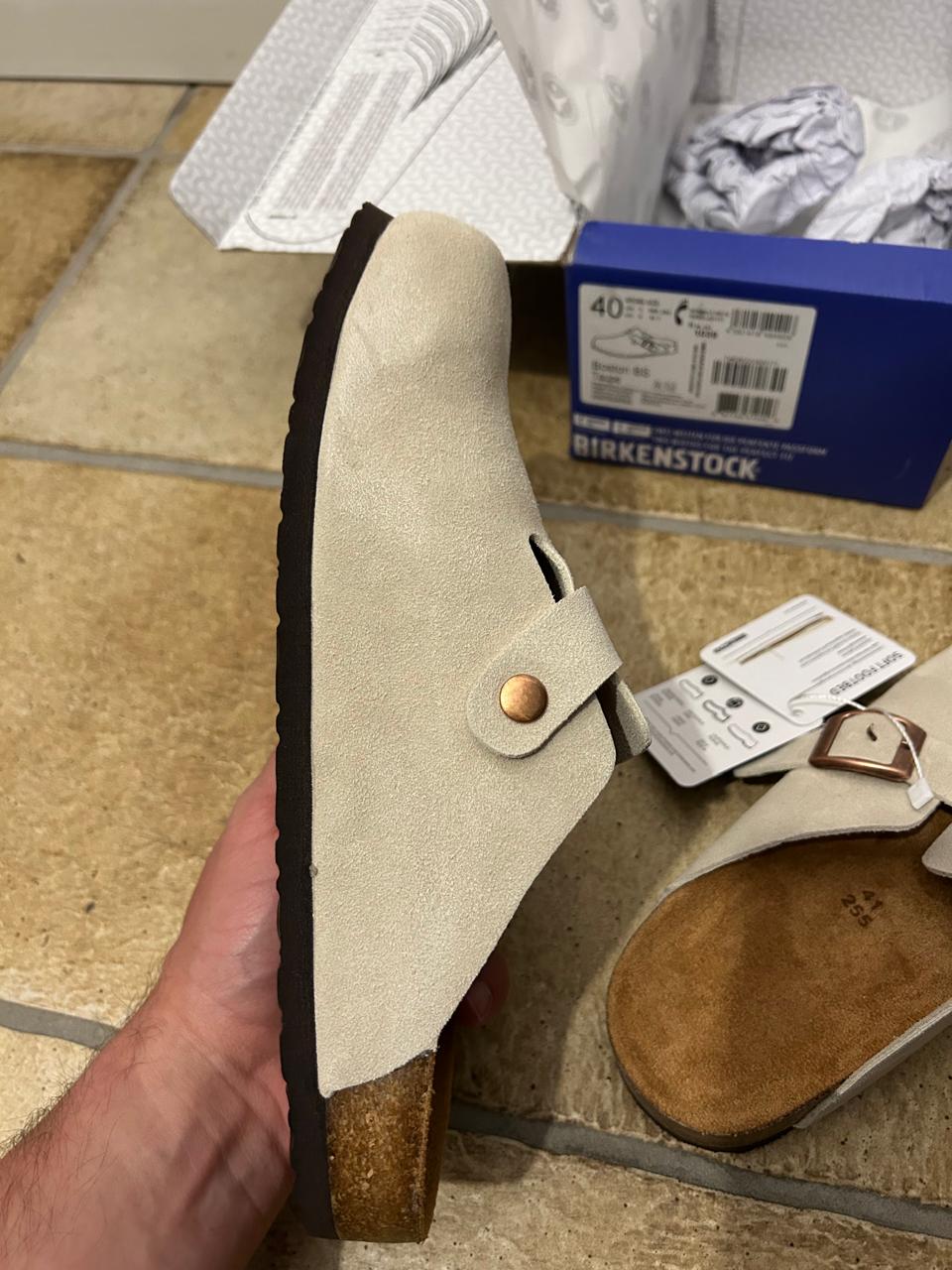Birkenstock Boston Clogs – Veloursleder, Taupe, Größe 40, Neu