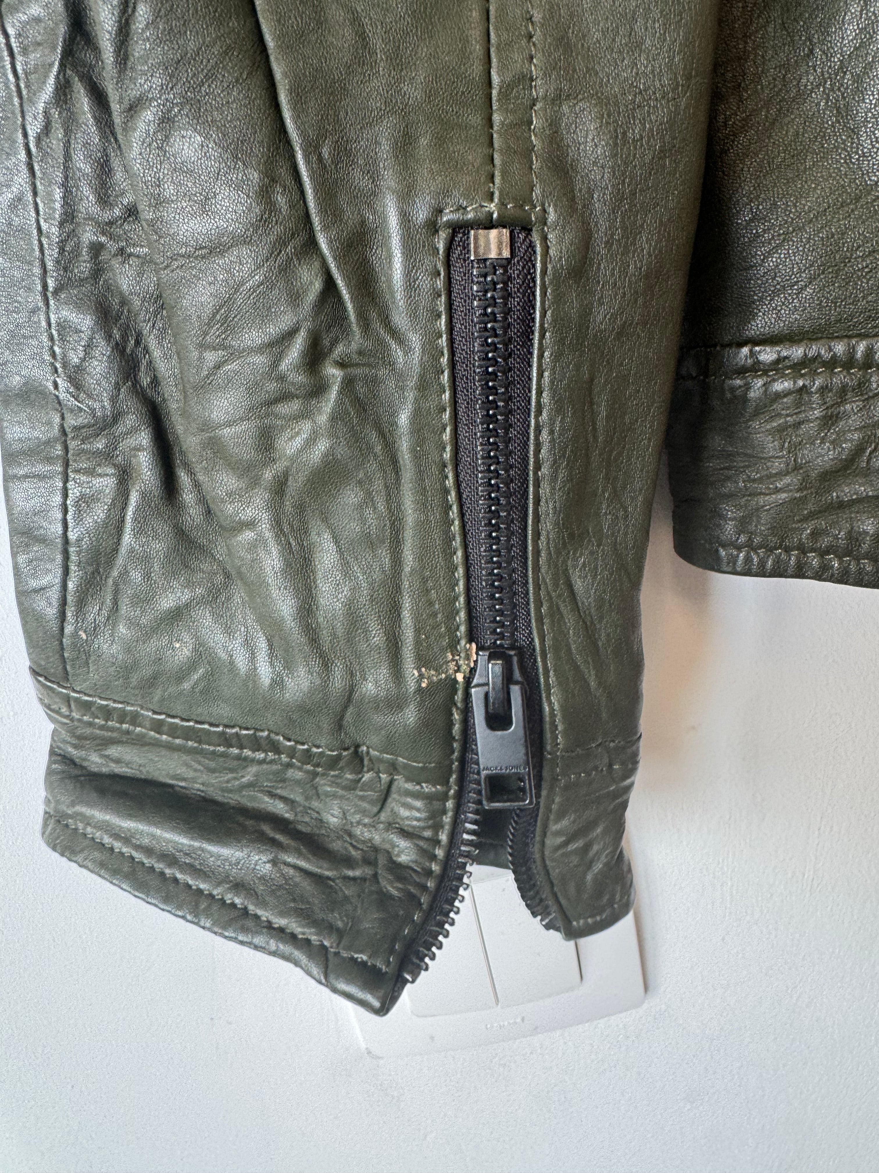 Jack & Jones Leder Bikerjacke, Olivgrün, Größe XL, guter Zustand