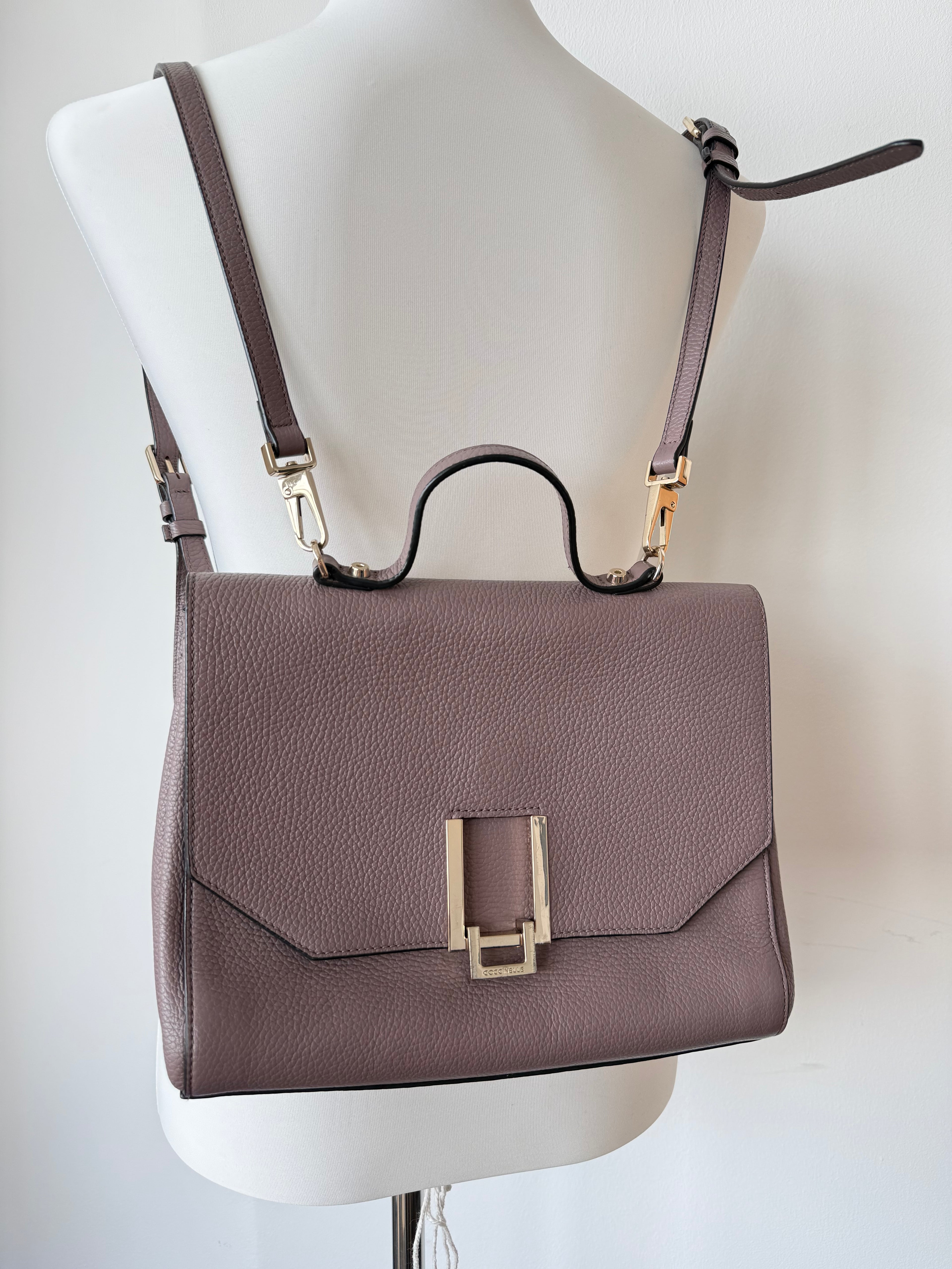 Coccinelle Arlettis Medium Grain-Leather Bag Taupe/Mauve – Very Good
