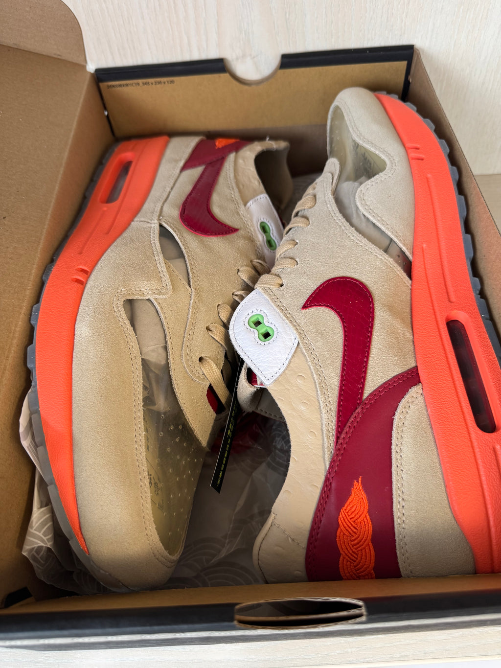 Nike Air Max 1 x CLOT Kiss of Death EU 48.5 Beige/Rot Wie Neu m. OVP