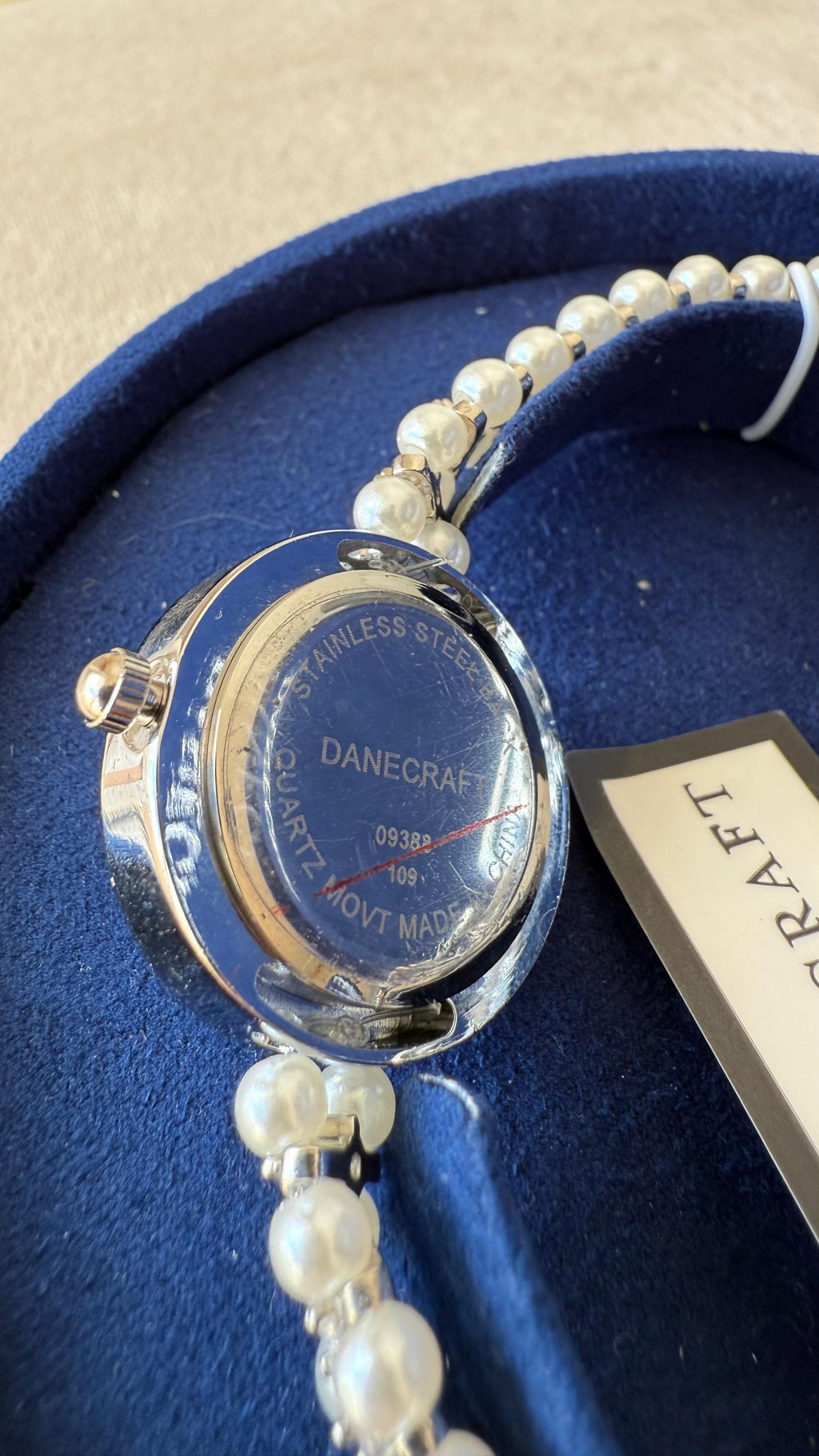Danecraft Women's Bracelet Watch | Pearl Strap, Crystal Bezel, Gold Plated, VG