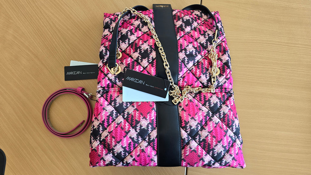 Marc Cain Tweed Chain-Flap Bag Pink/Schwarz, Wie Neu, mit Dustbag & Etiketten