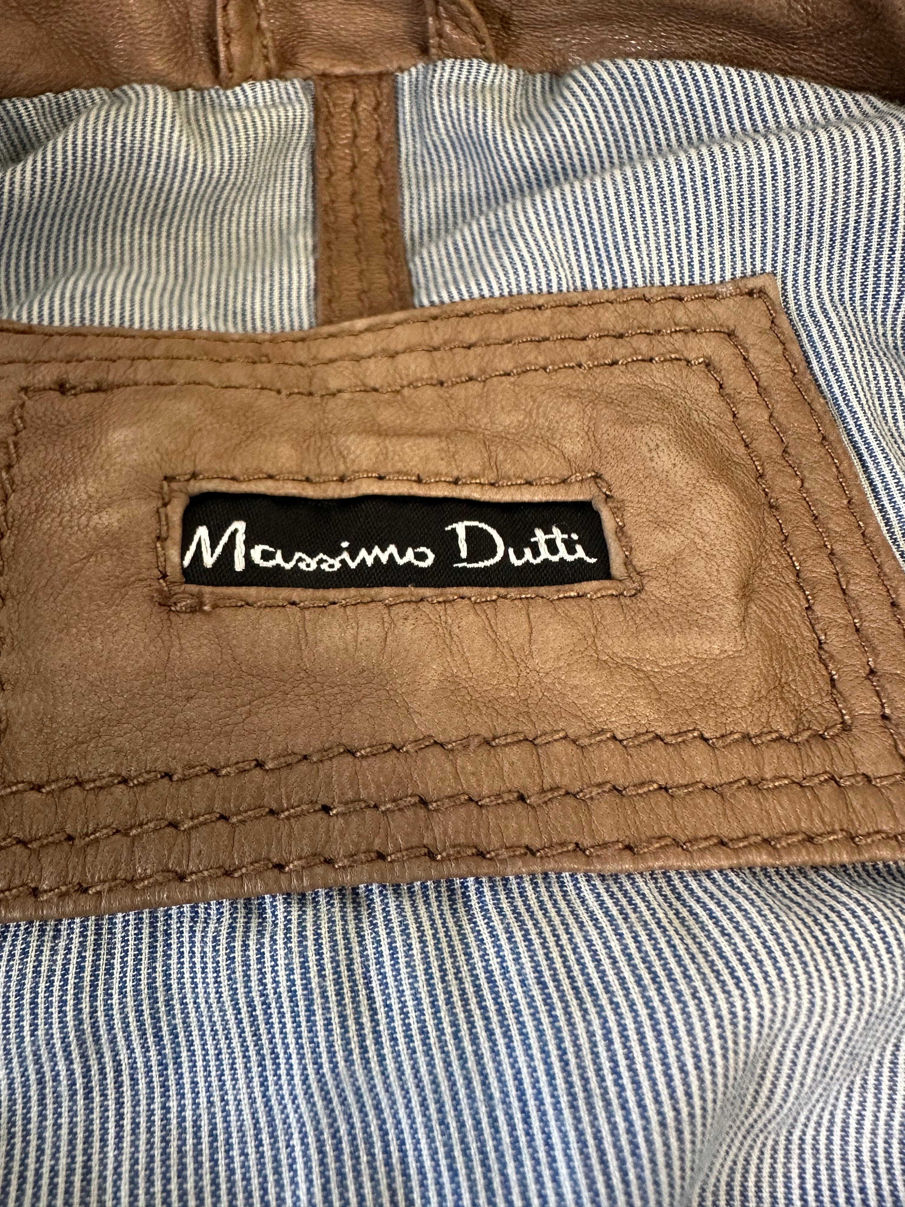 Massimo Dutti Lambskin Leather Jacket XS Brown – Very Good Condition