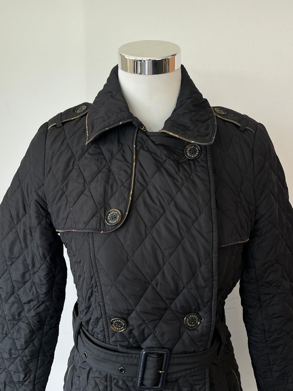 Barbour Damen Steppmantel EU 36 Navy Blau Gürtel Guter Zustand