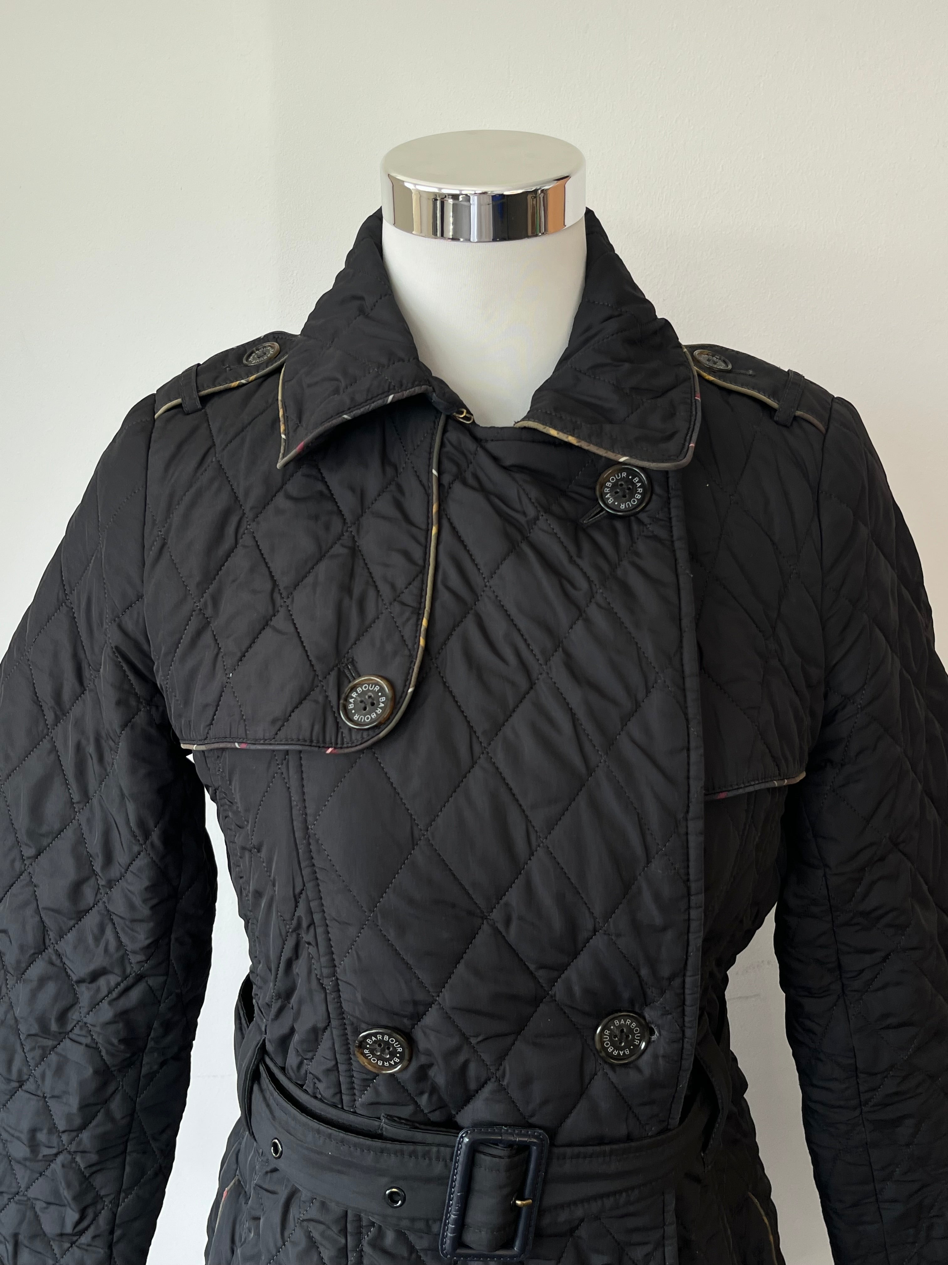 Barbour Damen Steppmantel EU 36 Navy Blau Gürtel Guter Zustand