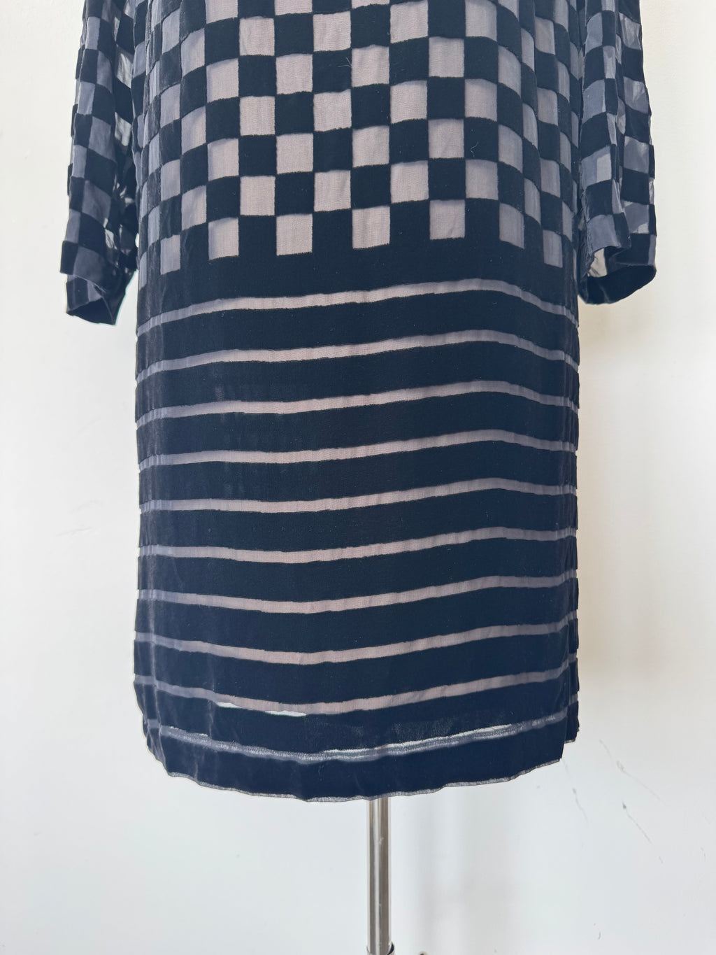 Stella McCartney Kleid Seide Kariert Schwarz Grau EU 40 Sehr Gut