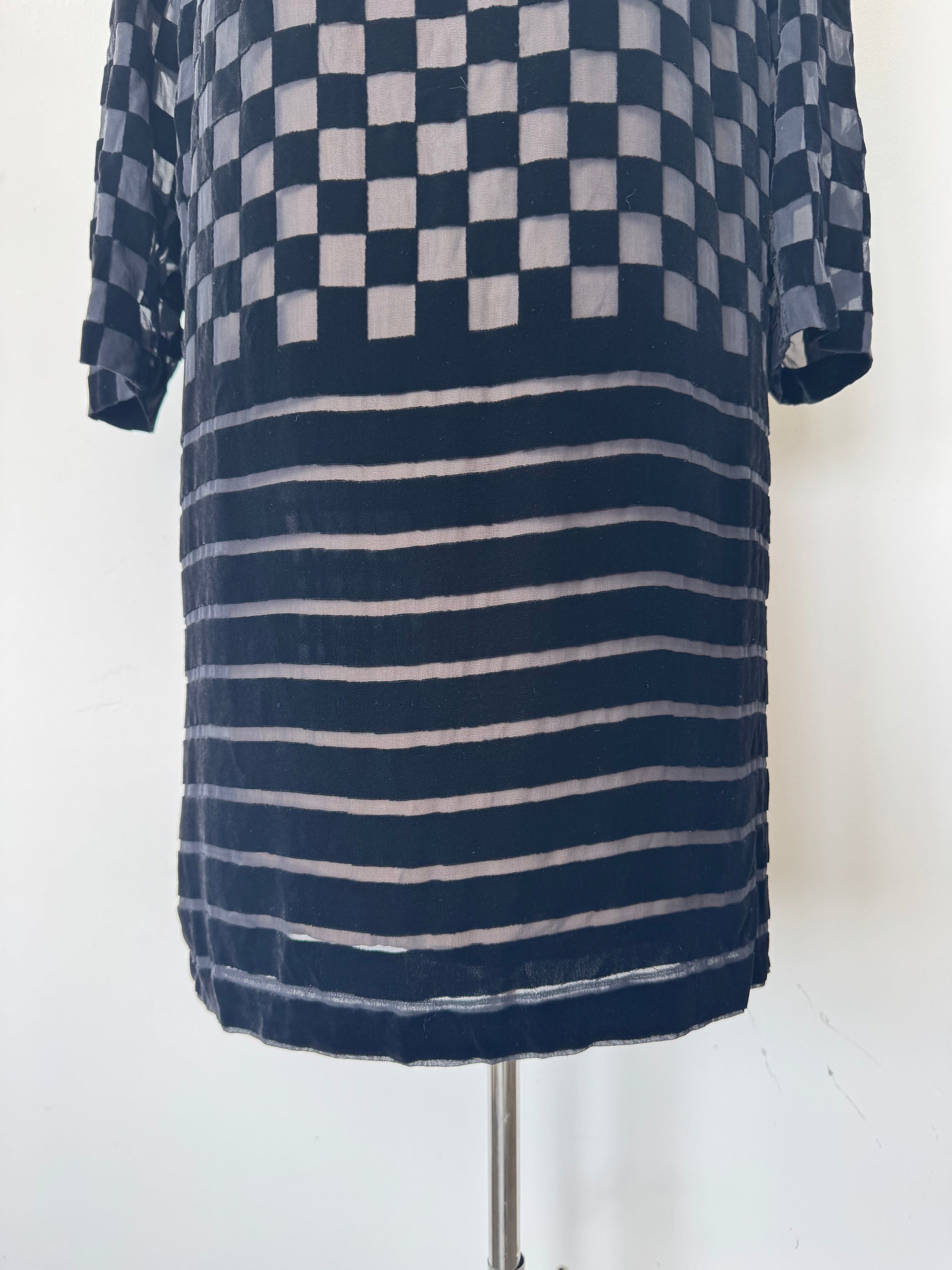 Stella McCartney Kleid Seide Kariert Schwarz Grau EU 40 Sehr Gut