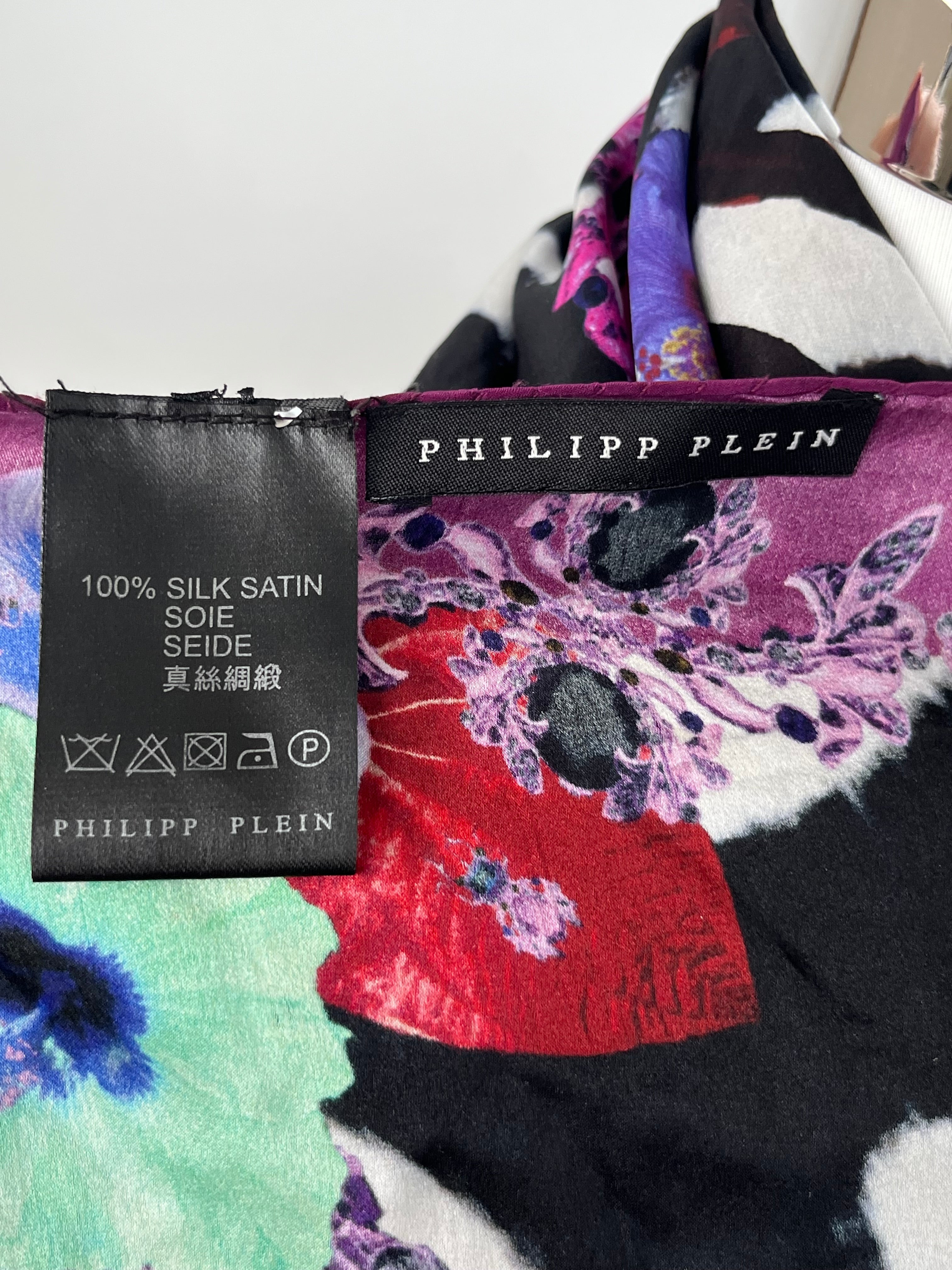 Philipp Plein Silk Scarf Floral Zebra Multicolor 120x120cm Good Condition