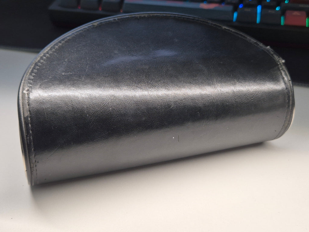 BVLGARI Sunglasses Case – Hard Shell, Black Leather, Metal Logo, Normal Use