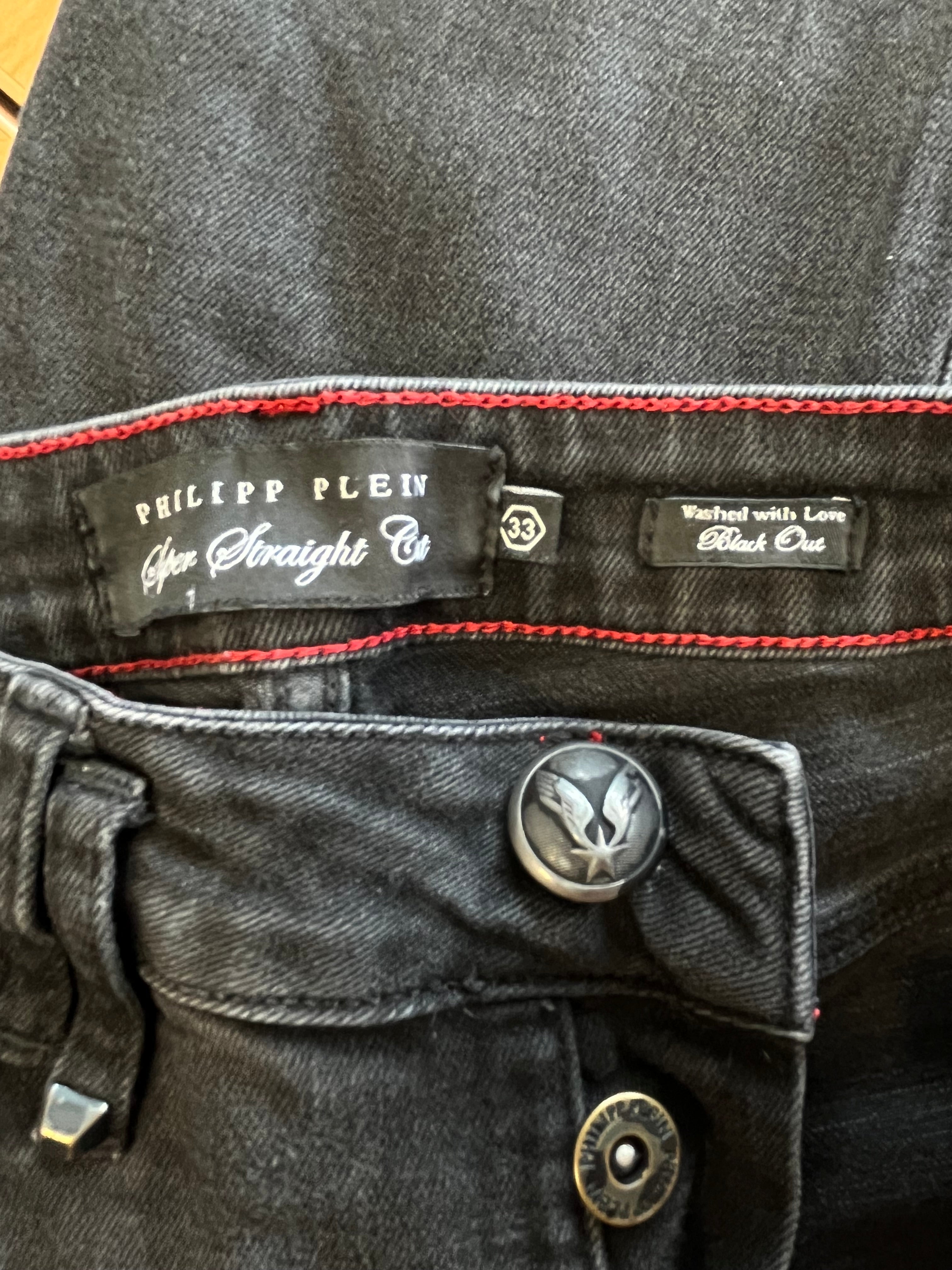 Philipp Plein Super Straight Cut Black Out Jeans W33 Black/Red, Good Condition